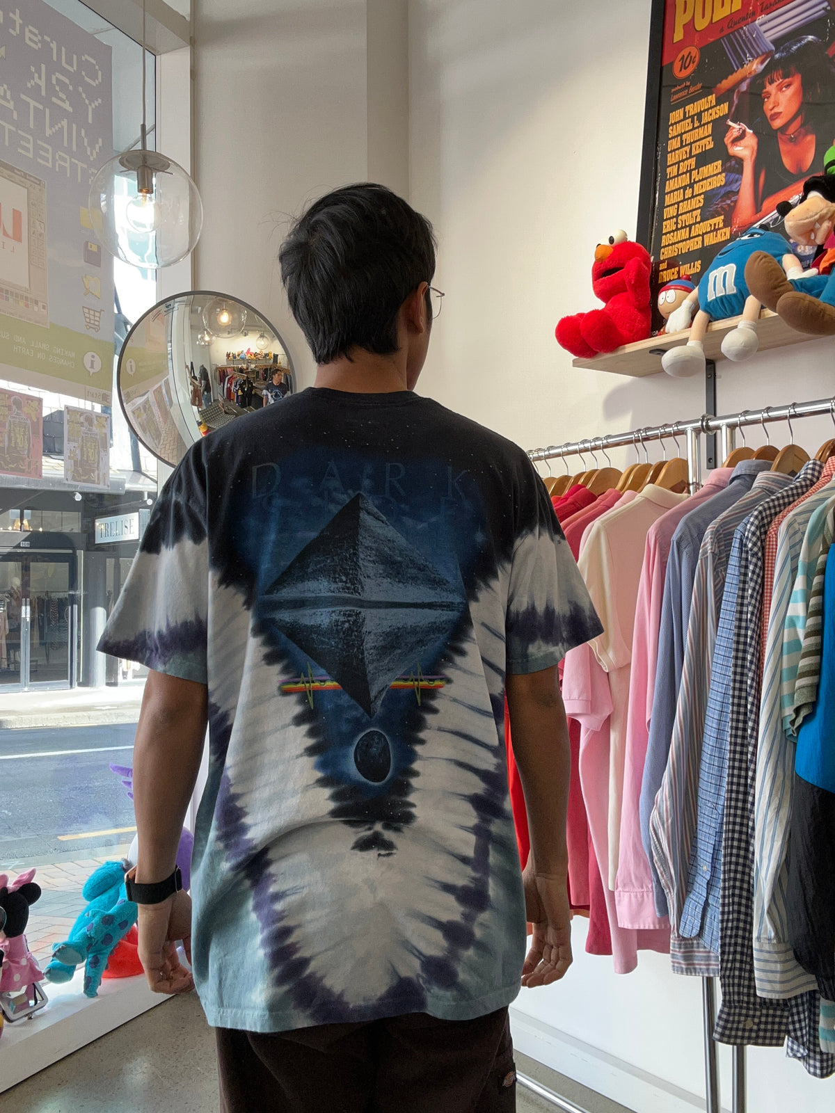 The Dark Side of the Moon prism Pink Floyd "Pyramid V" tie-dye t-shirt made by Liquid Blue Large