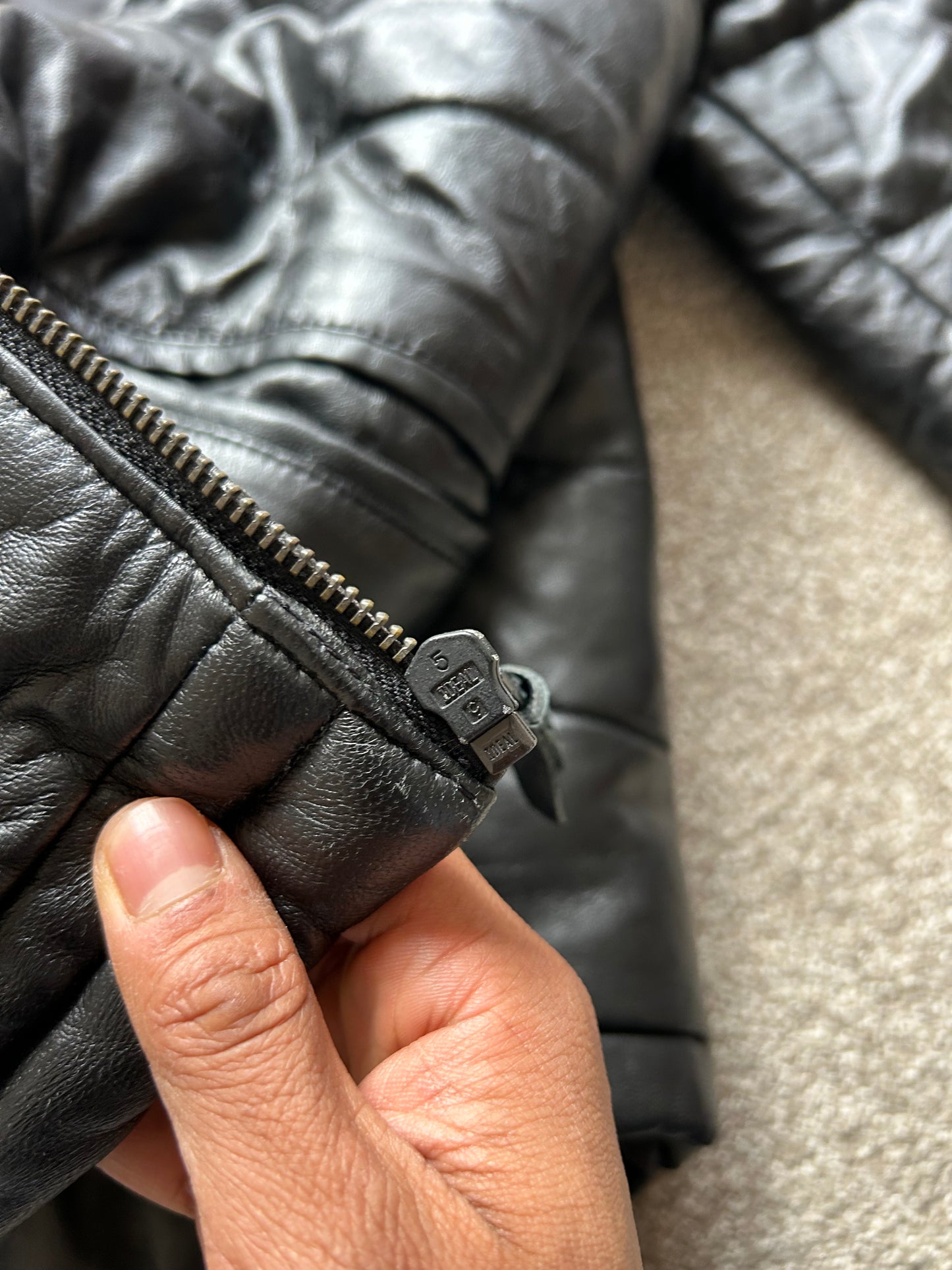 Esprit Leather Jacket Small Puffer Black