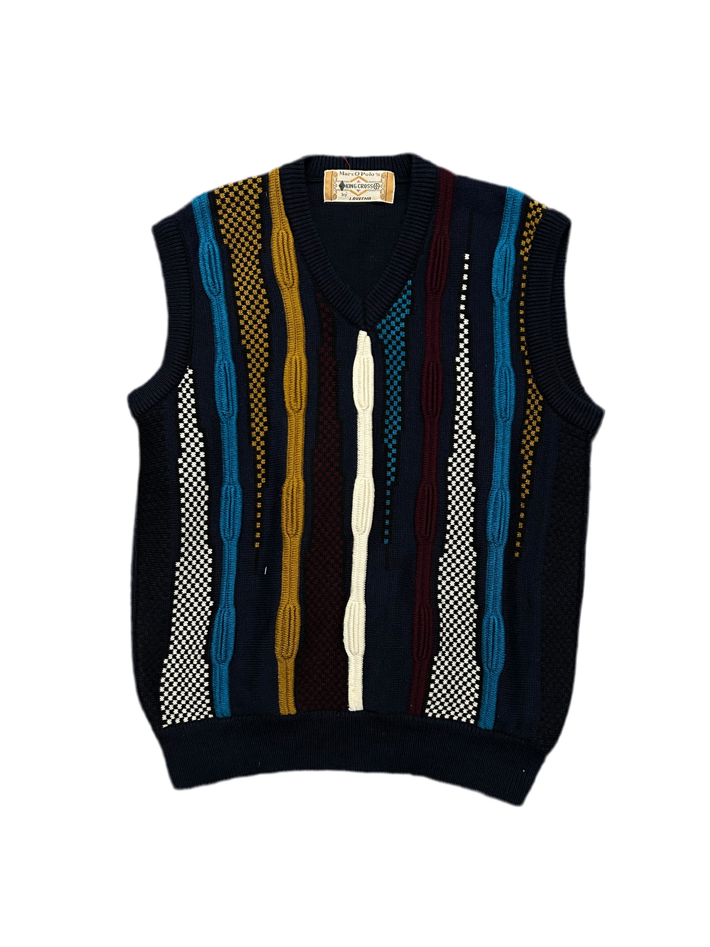 Vintage Marco Polo Sweater Coogi Style 3D Knit Sleeveless V-Neck Pullover Sweater Large