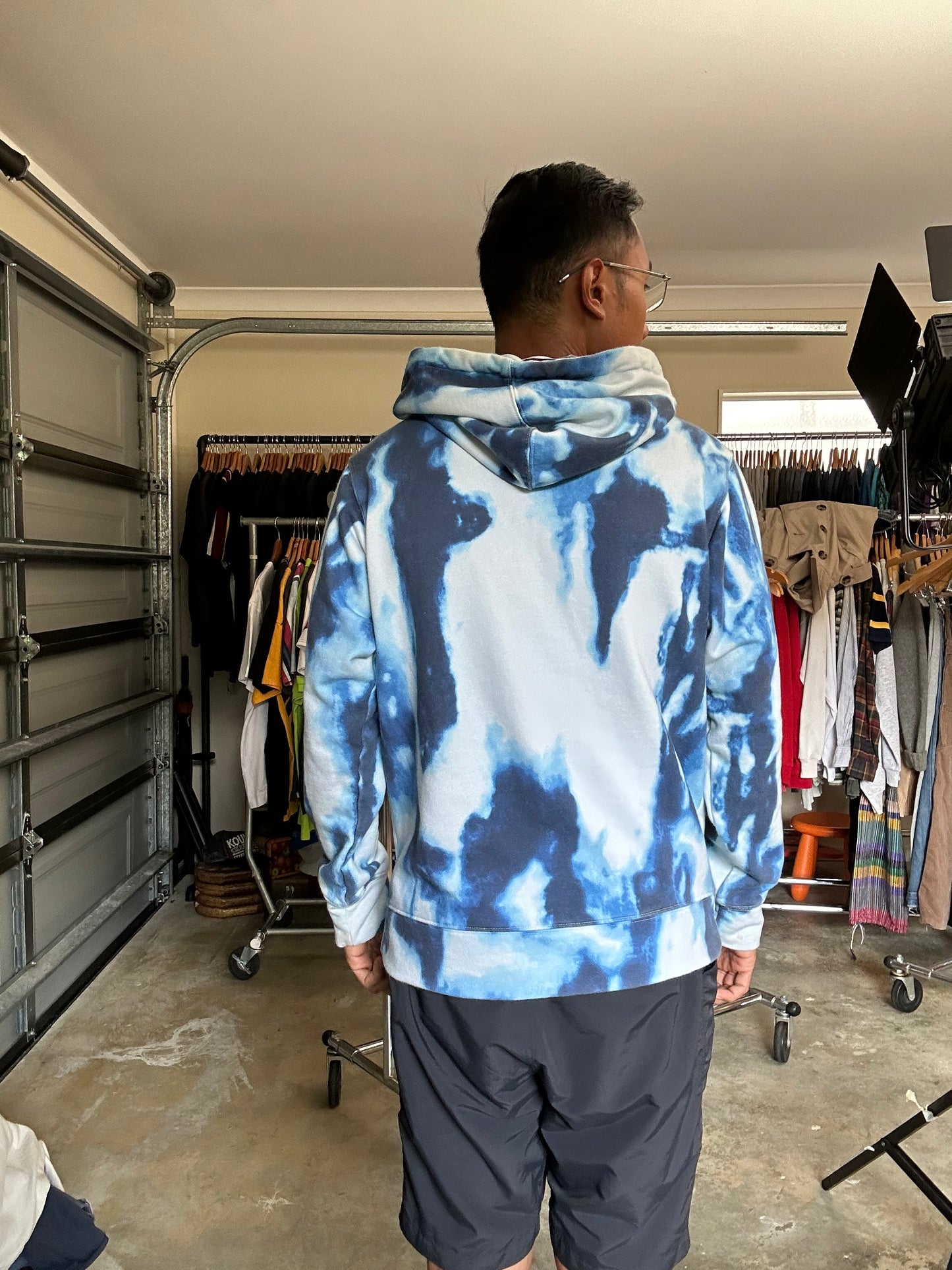 Helmut Lang tie-dye graphic hoodie from the 2018 Spring collection, designed by Shayne Oliver Small Blue