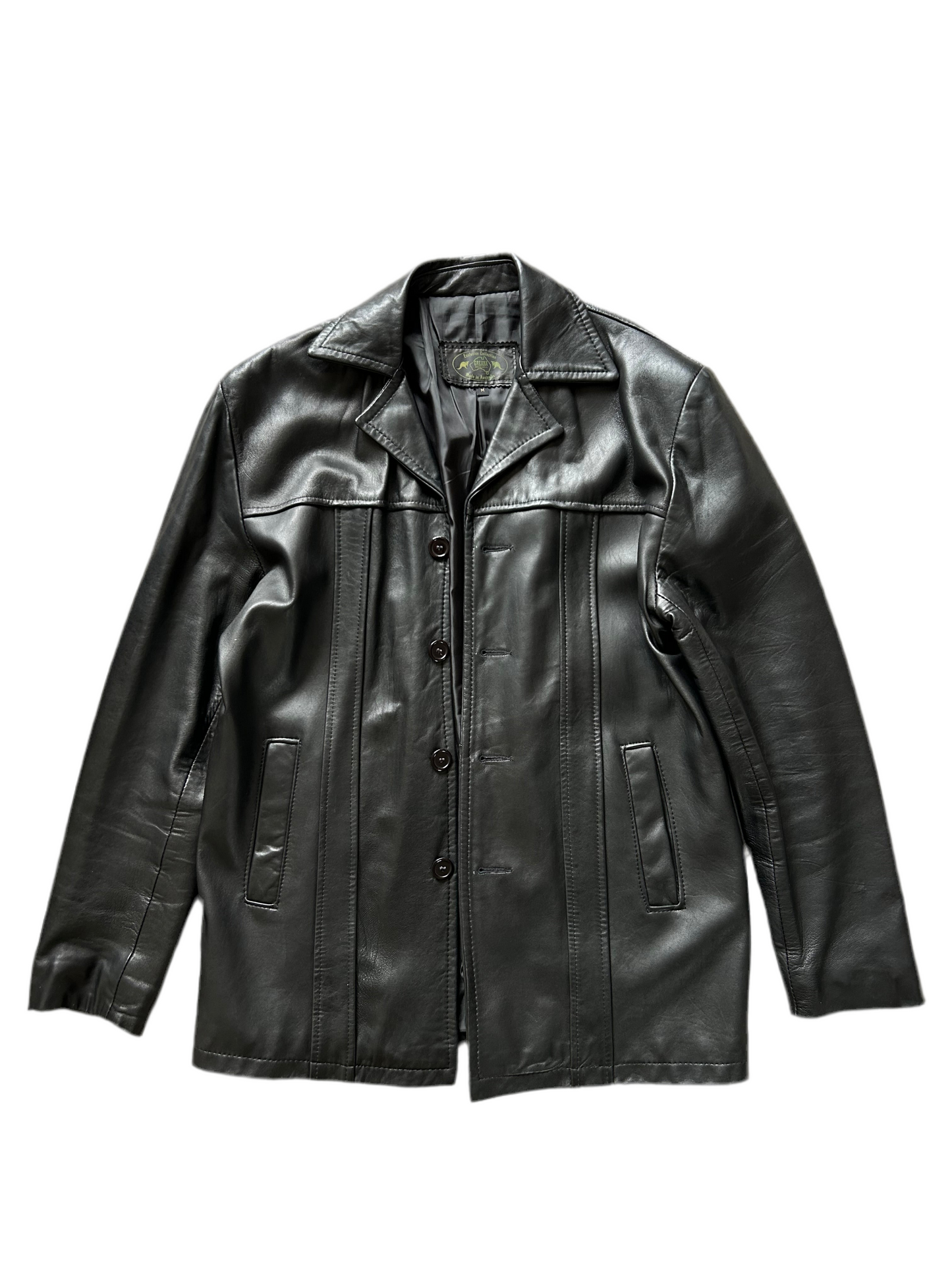 Grejina Made in Australia Genuine Leather Coat Jacket Black Medium
