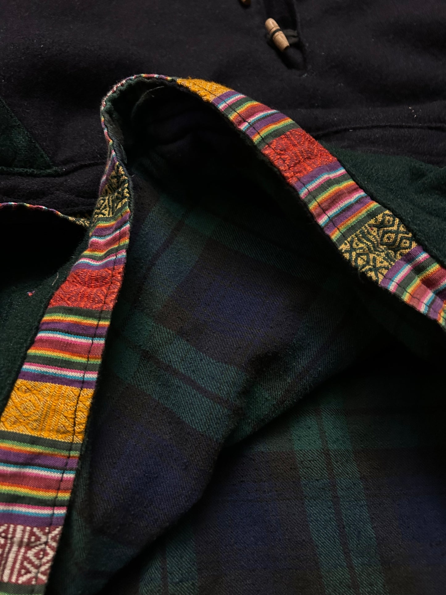 Mens Heavy Flannel Lined Nepal Hoodie Hippie Pullover Hidden Stash Pocket L