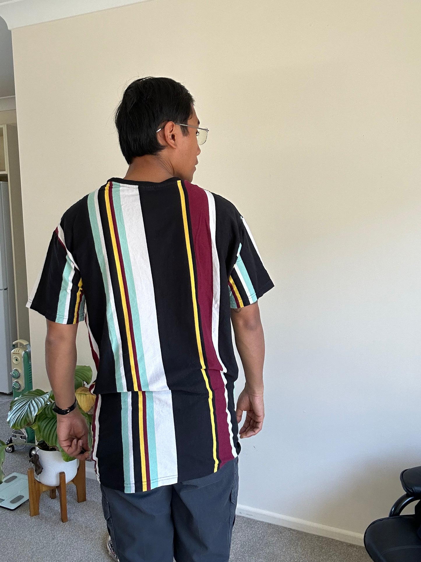 Stüssy International Centered Logo T-shirt in a vertical striped colorway Medium Black