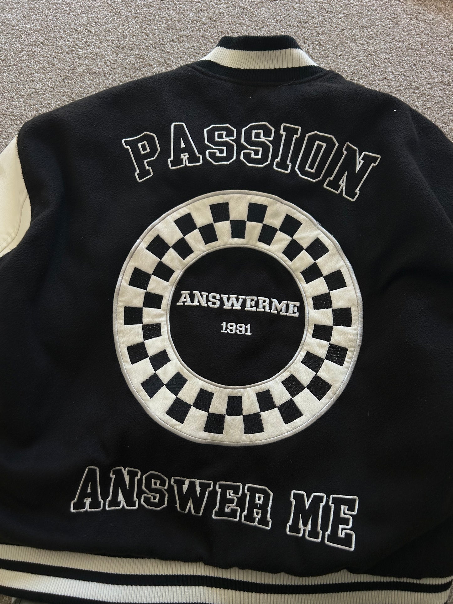 Varsity Jacket Black Answer Me Brand Medium Leather Type Sleeve
