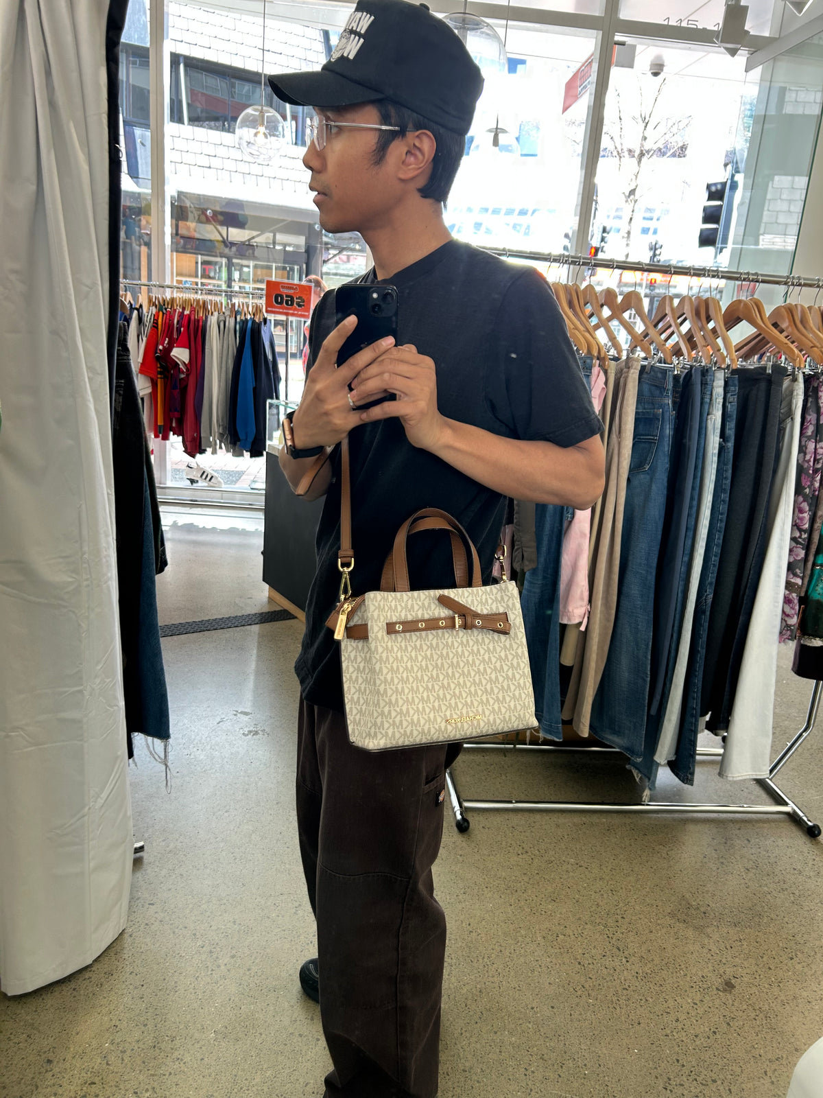 Michael Kors Emilia Small Signature Logo Satchel in Vanilla/Acorn