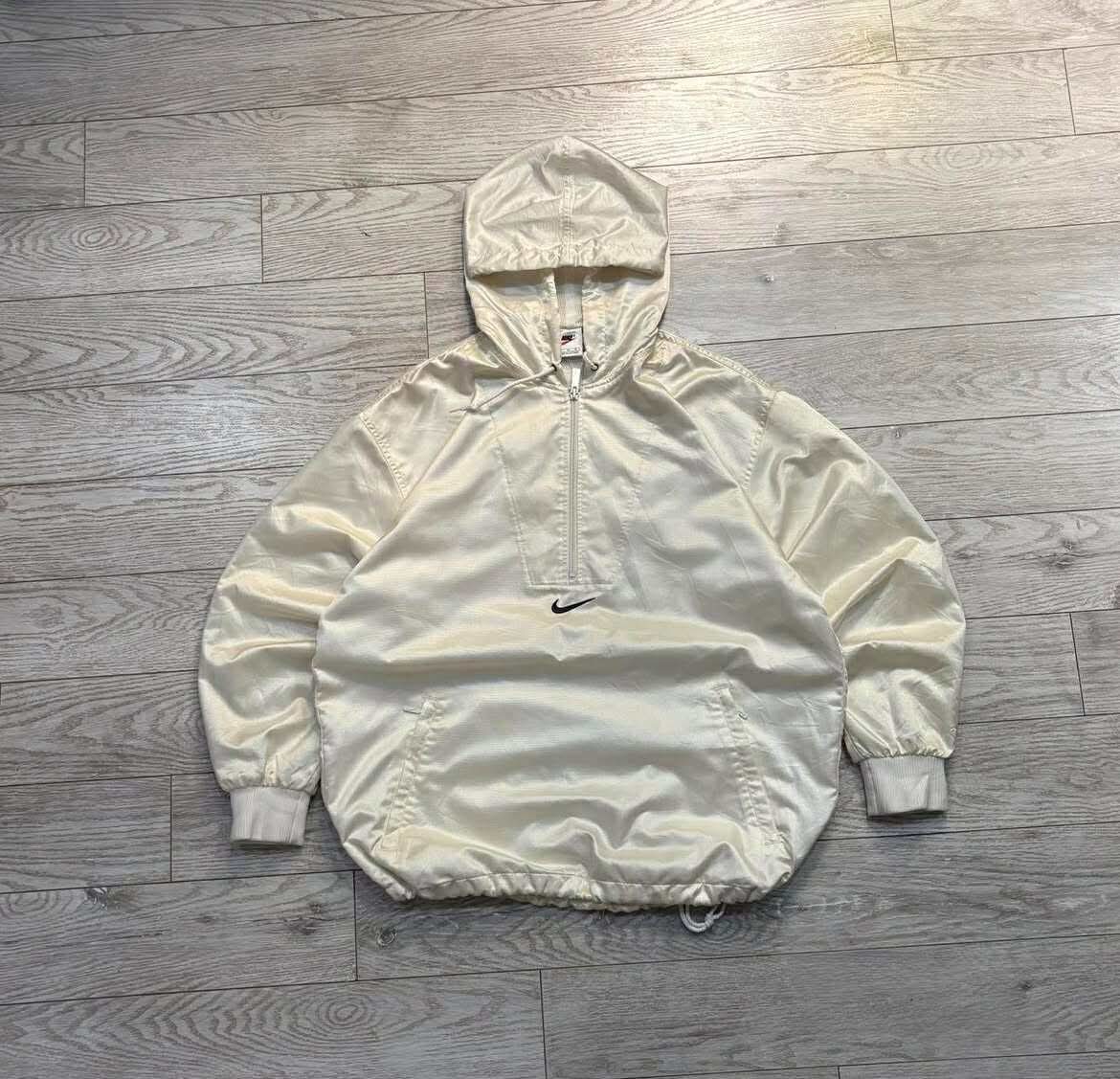 Vintage Nike Half Zip Jacket Windbreaker Shiny Cream Large