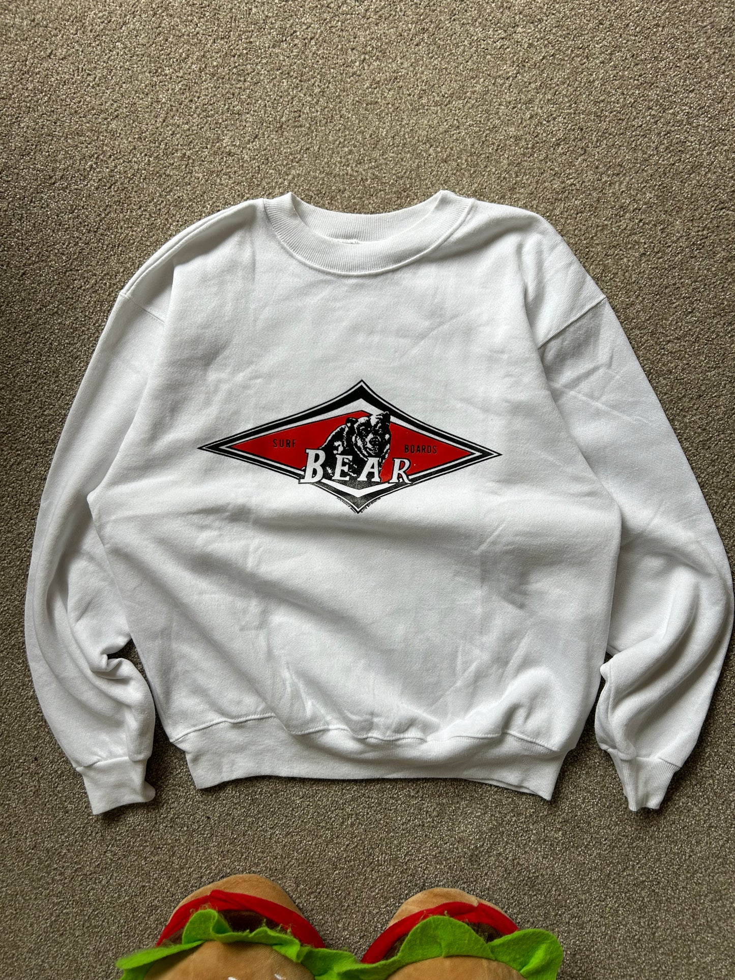 Vintage Bear Surfboards Large White Sweater