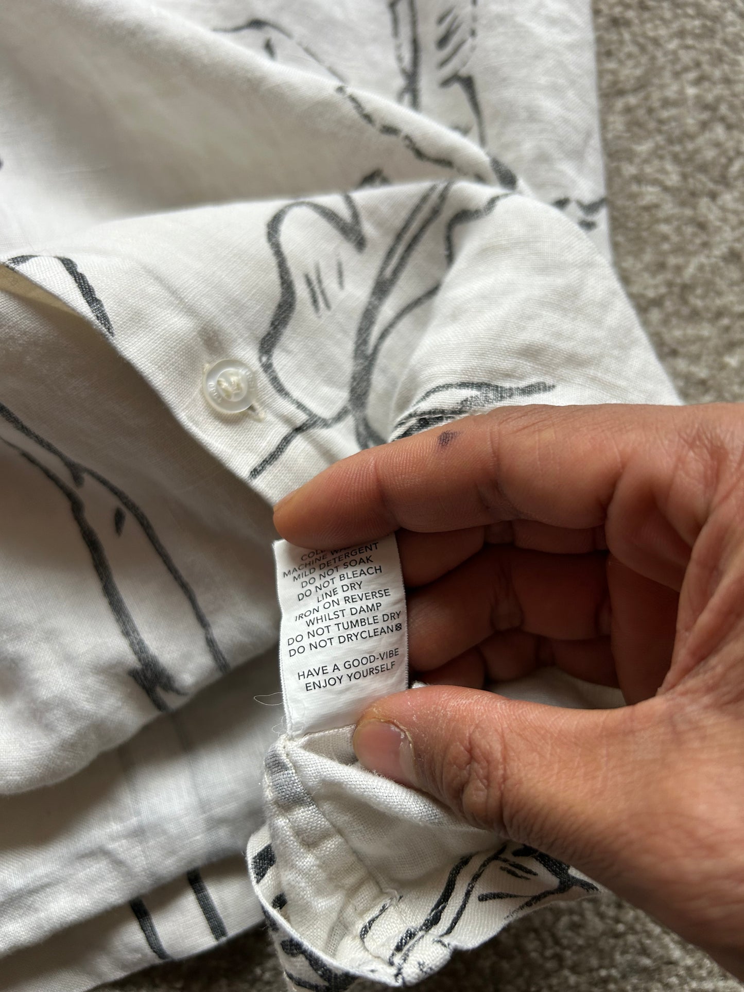 Stussy Linen All Over Print Polo Cream Large