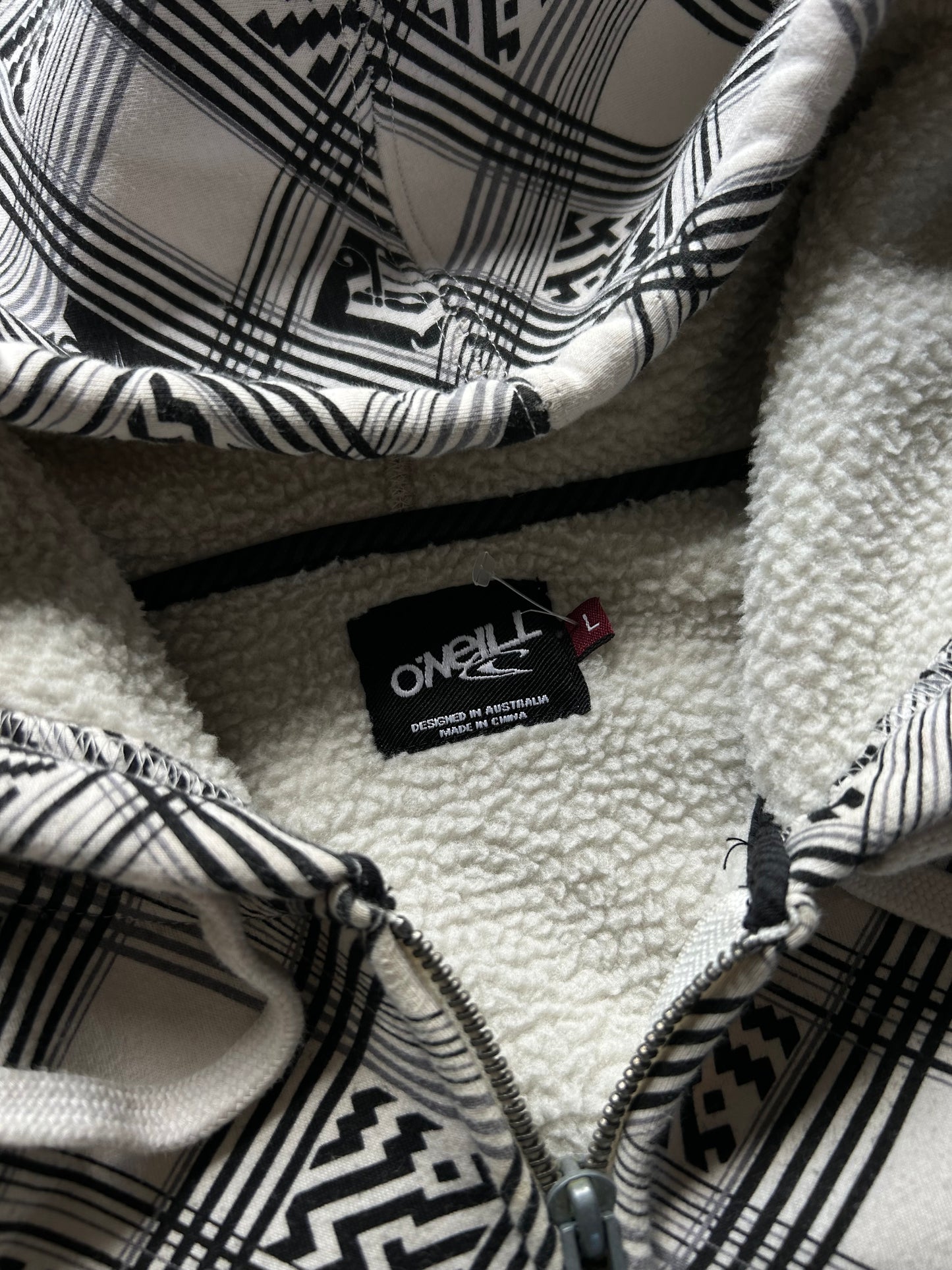 Oneill Full Zip off white Hoodie Fleece Large