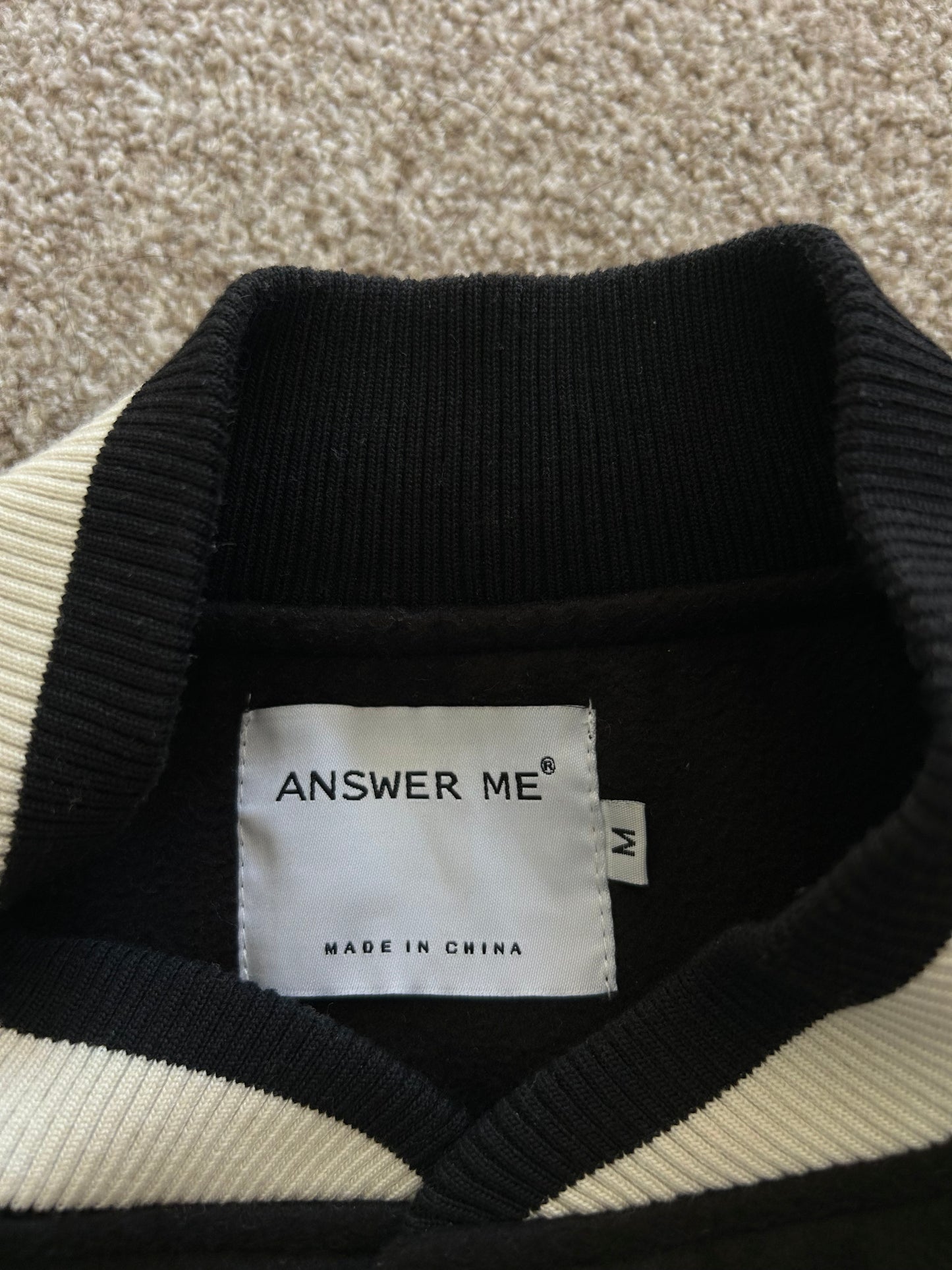 Varsity Jacket Black Answer Me Brand Medium Leather Type Sleeve