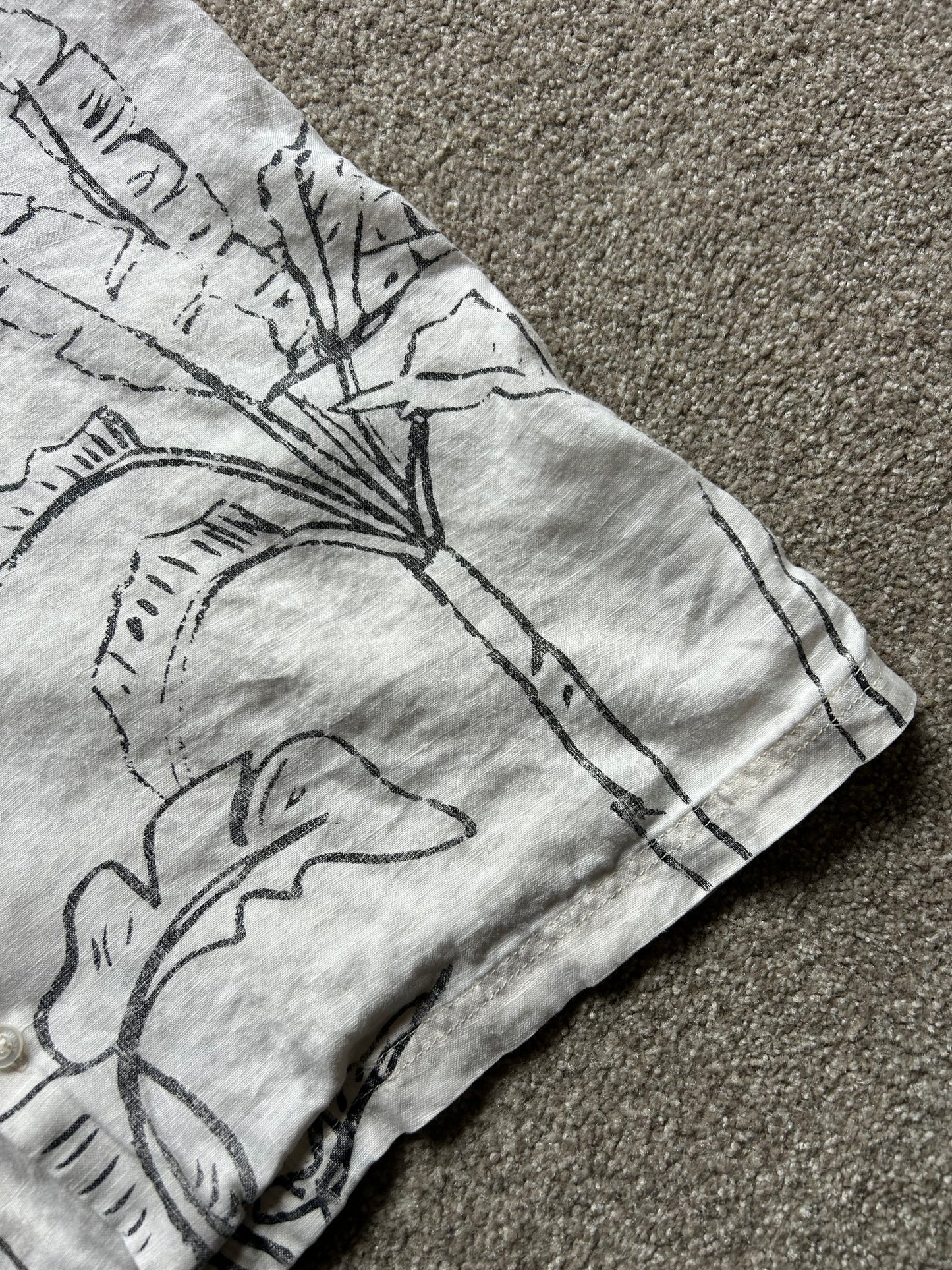 Stussy Linen All Over Print Polo Cream Large