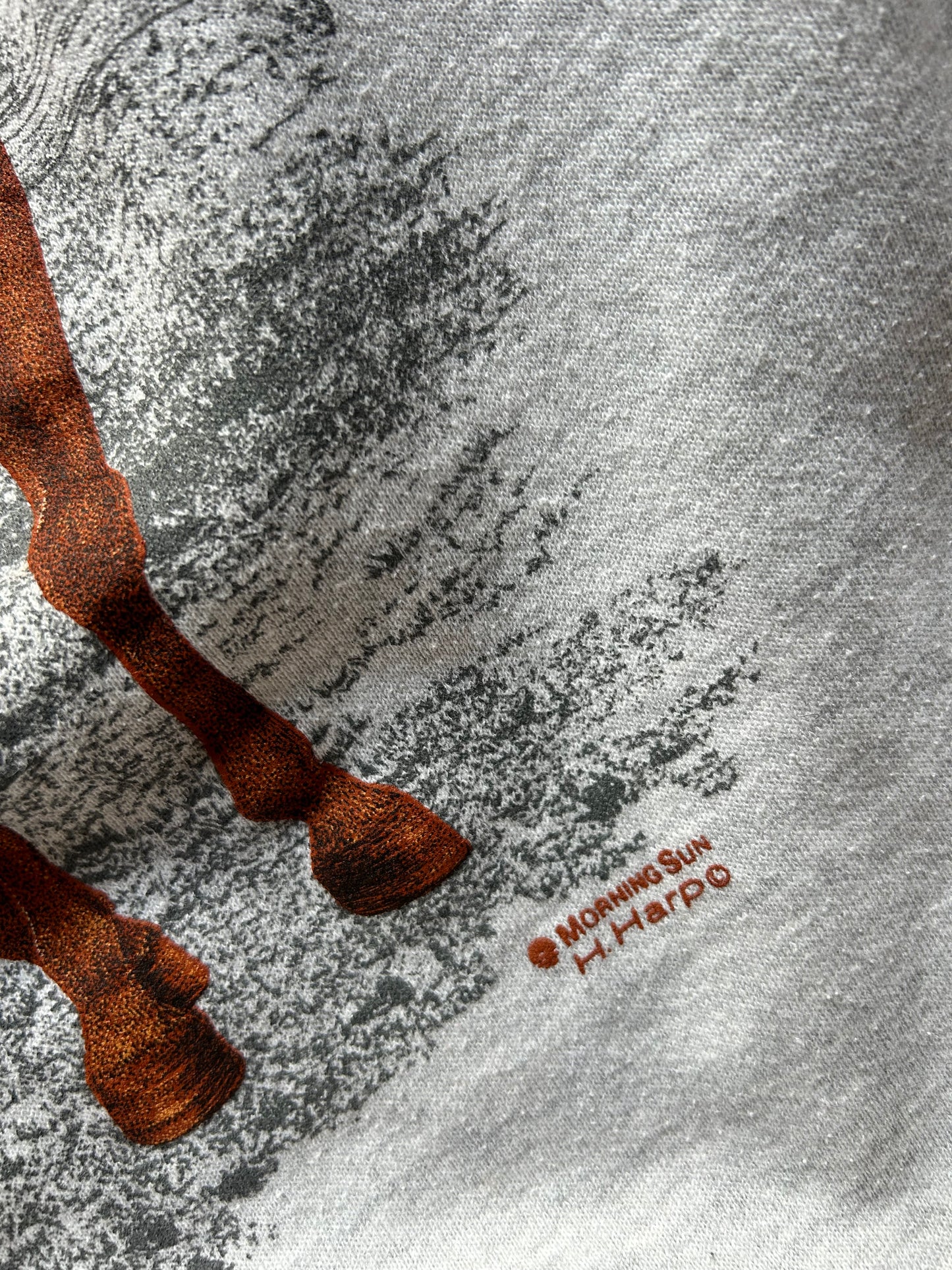 Vintage Horse Print Grey Sweater Medium Jerzees Tag