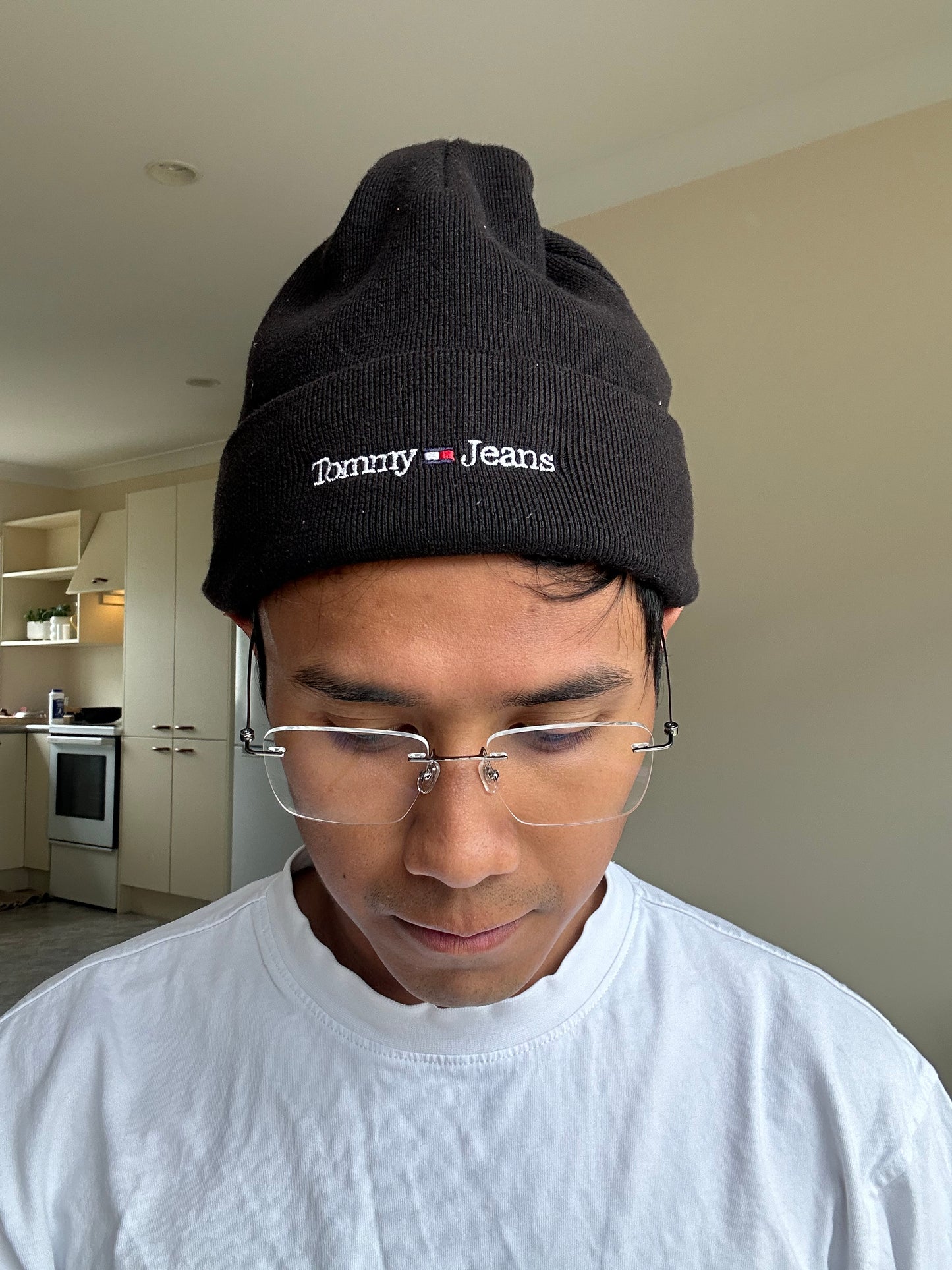 black Tommy Jeans cotton-blend beanie OSFa