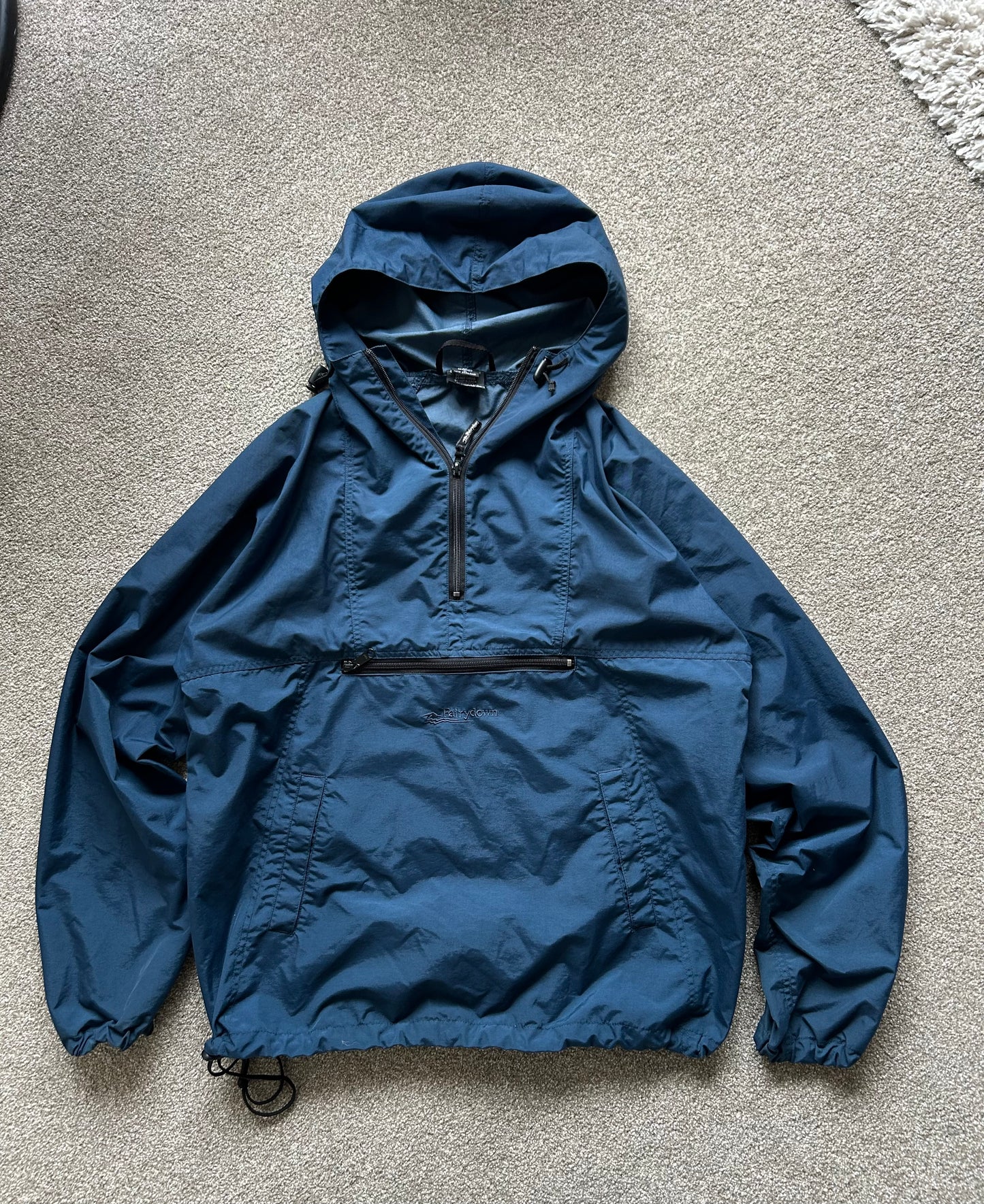 Vintage Fairy Down Nylon Half Zip Windbreaker Navy Blue Large