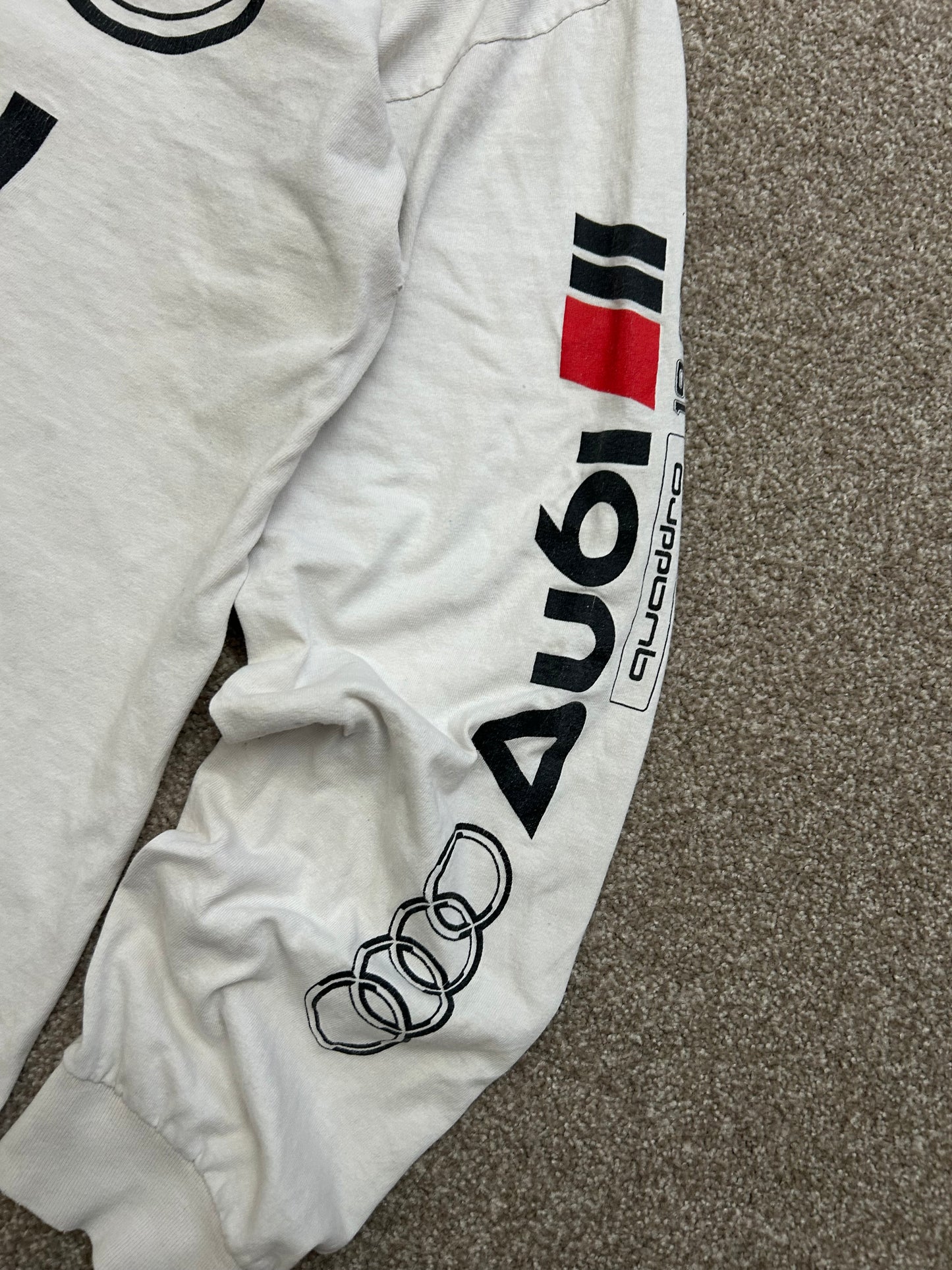 Vintage 1992 Audi Shirt Longsleeve XL White Faded Distressed Tee