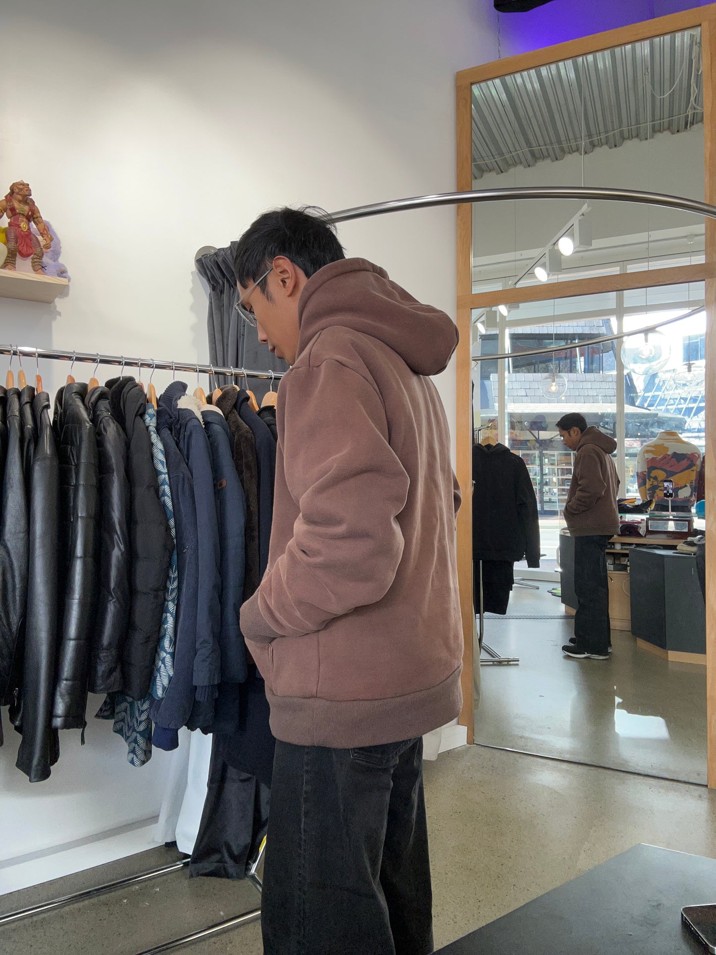 brown Barney Cools hoodie features a small white embroidered logo on the chest and a relaxed, boxy fit. Large