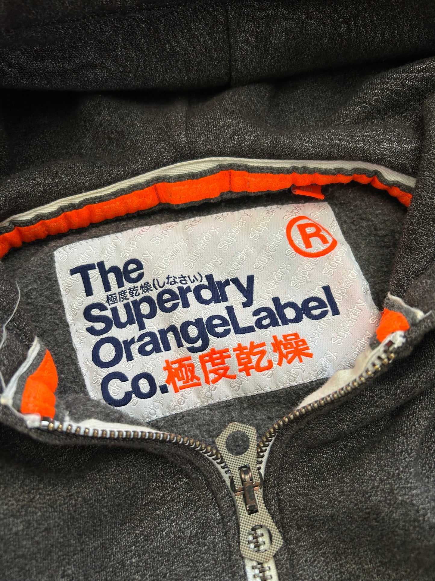 Super Dry Orange Label Zip Hoodie Grey Small
