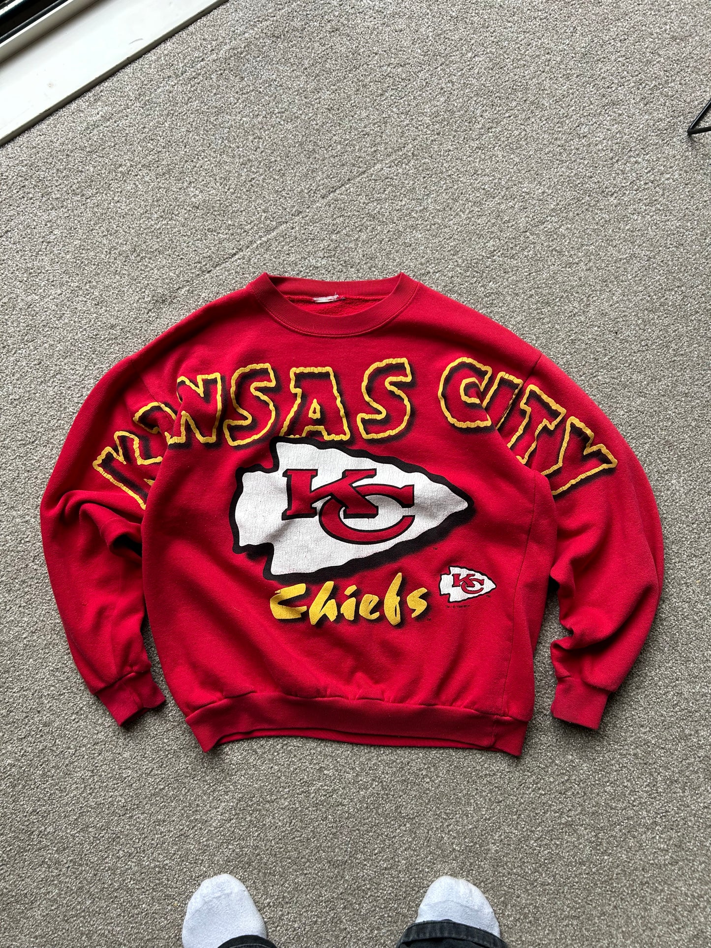 Vintage Kansas City Chiefs Sweater Made in USA Red Medium 1996