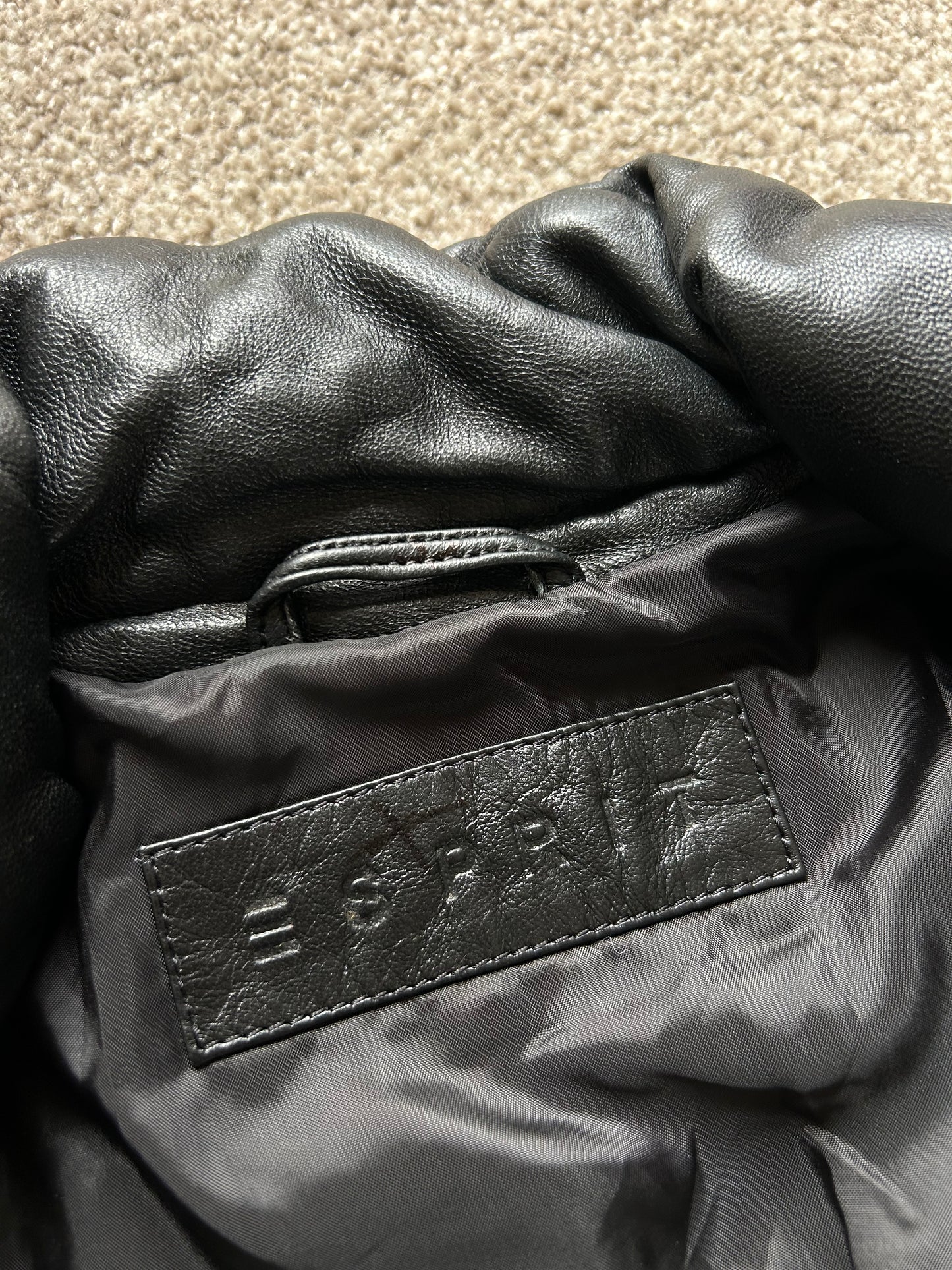 Esprit Leather Jacket Small Puffer Black