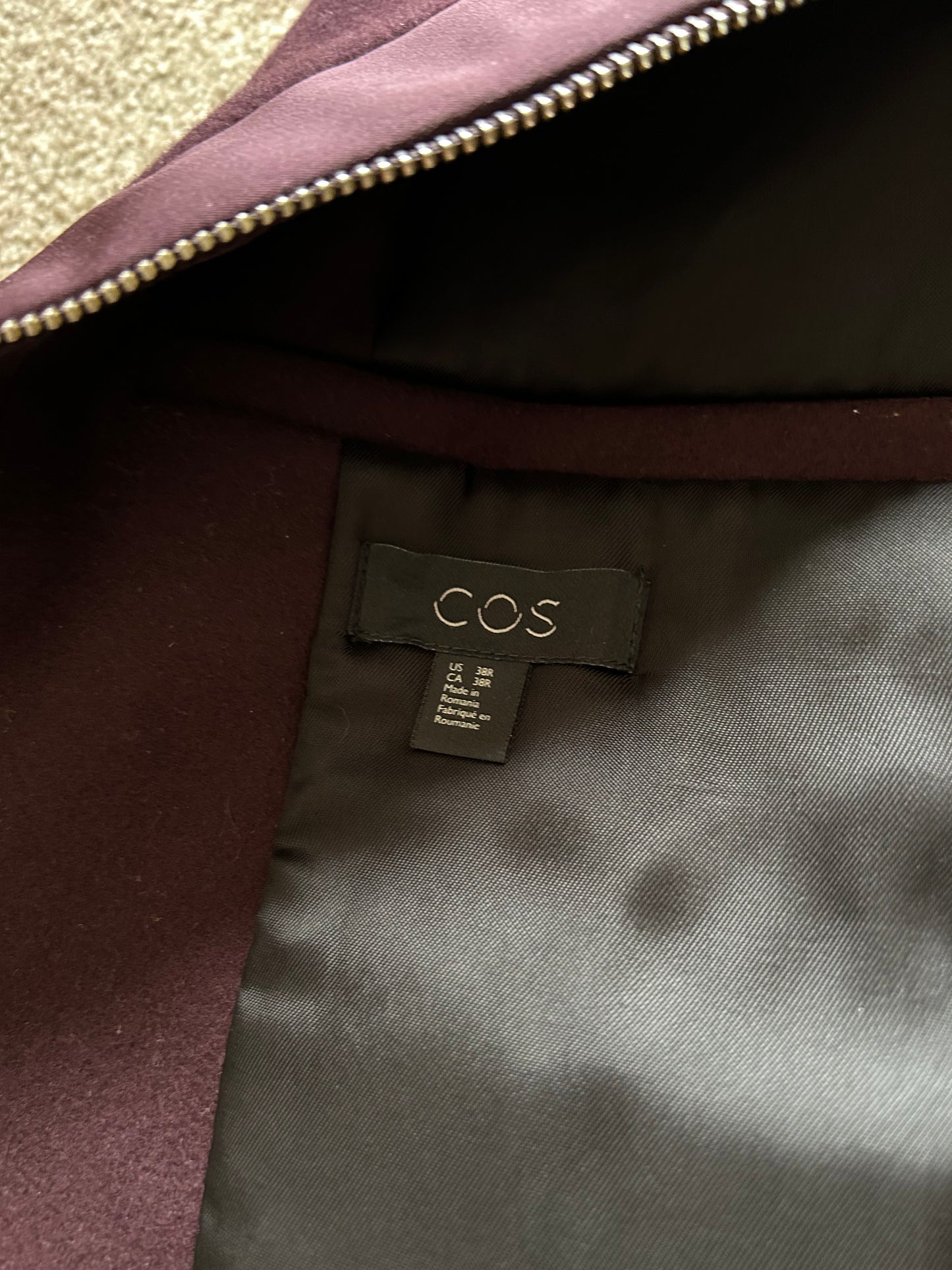 Cos Wool Jacket Coat Purple Medium