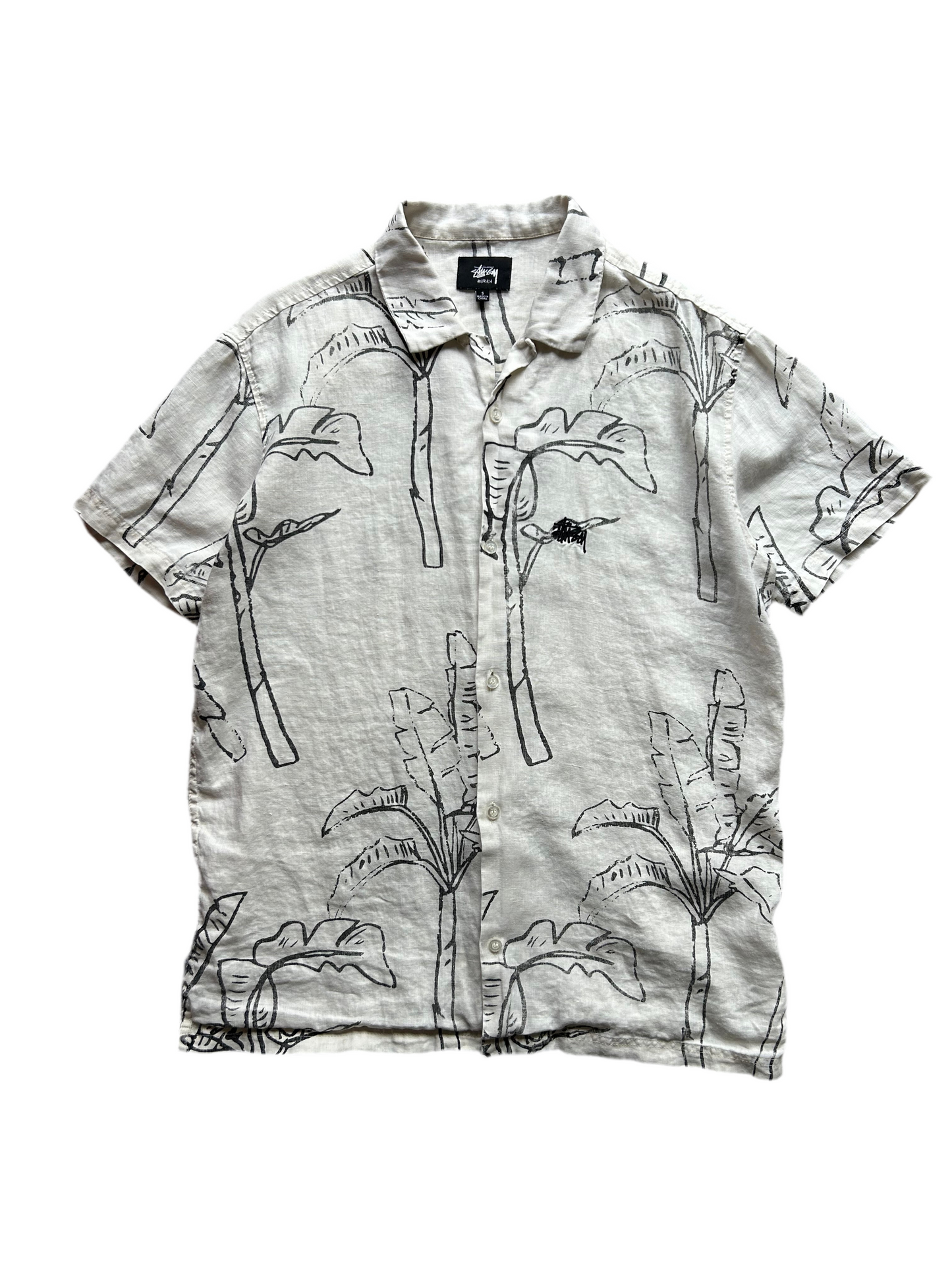 Stussy Linen All Over Print Polo Cream Large