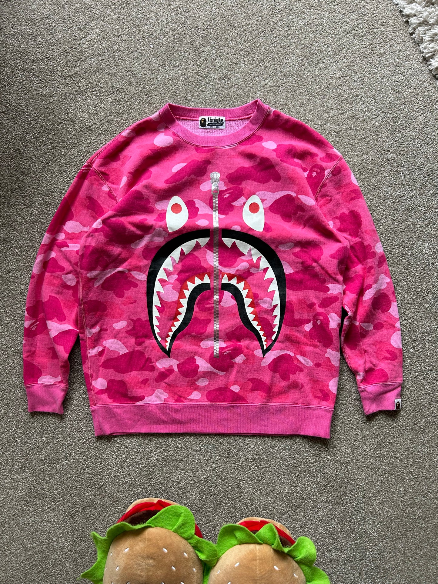 Bape Camo Shark Sweater Pink Sample! Made in Japan Large