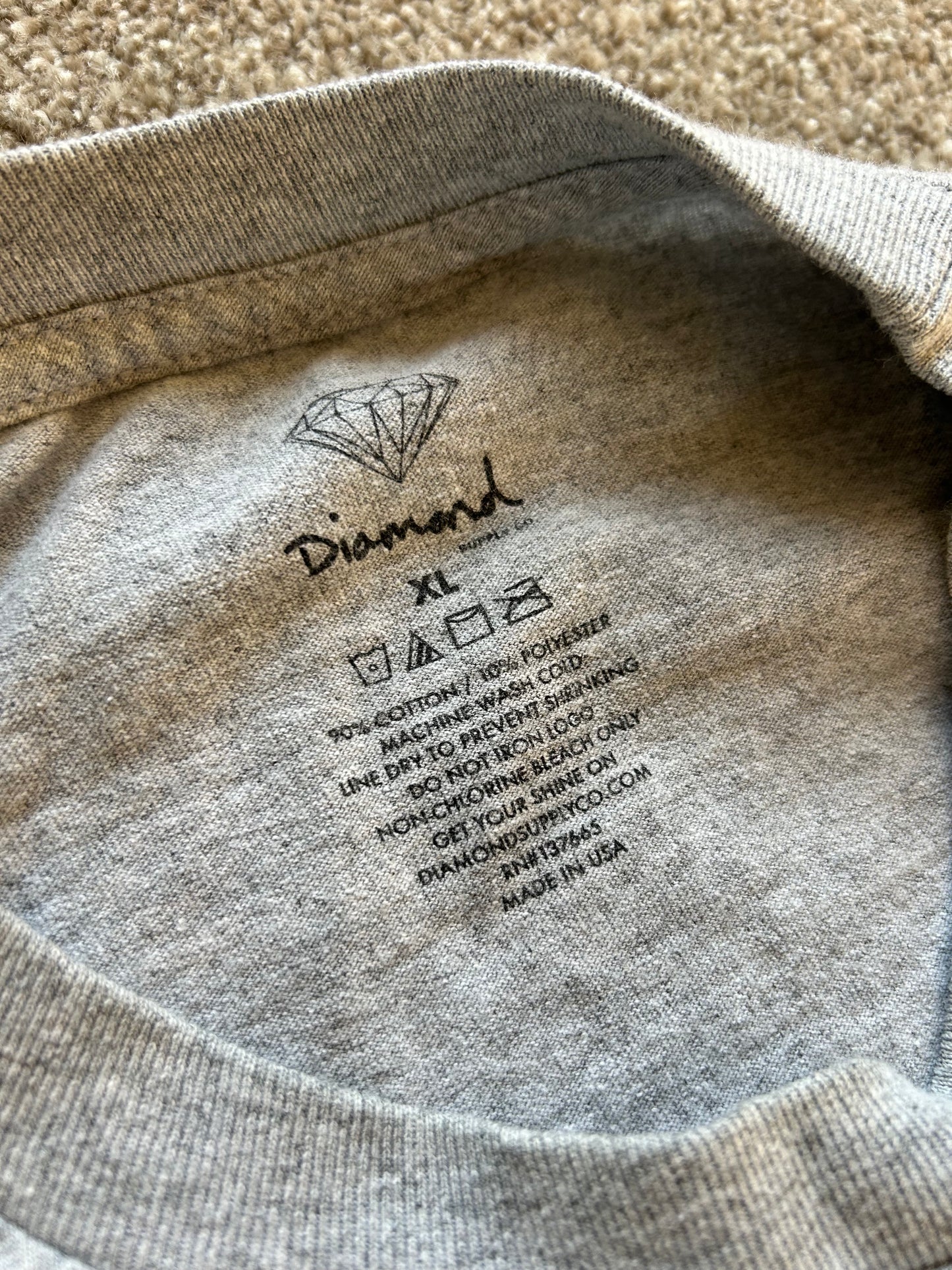 DIAMOND STONE CUT TSHIRT XLARGE HEATHER GREY