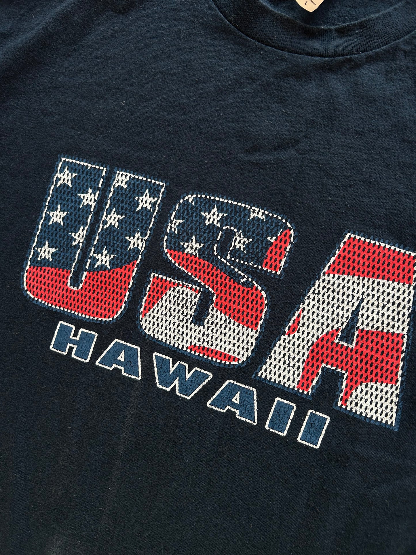 USA Flag Hawaii Tee Large Navy Blue