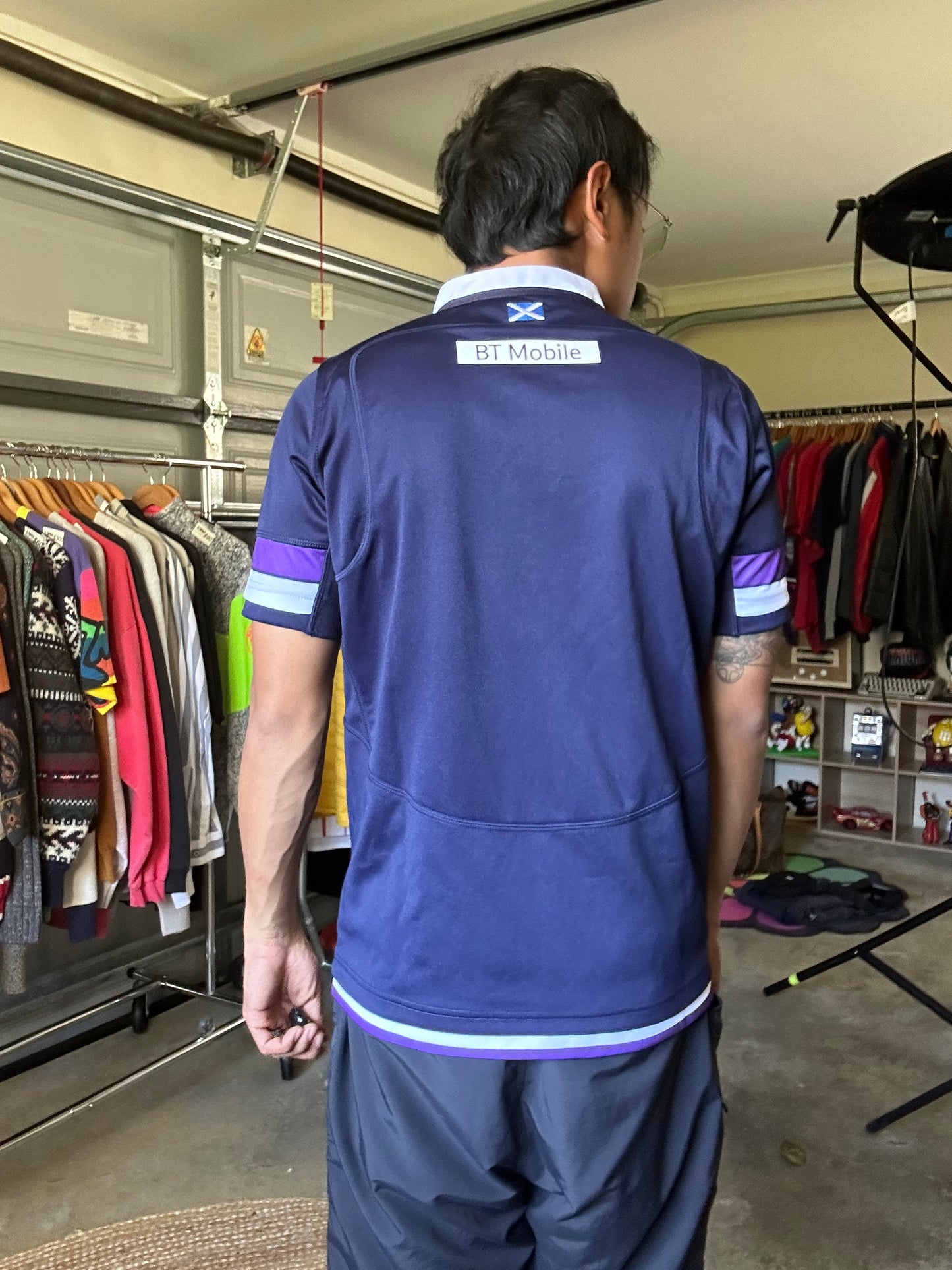navy blue Macron Scotland rugby union home shirt from the 2017/18 season Small