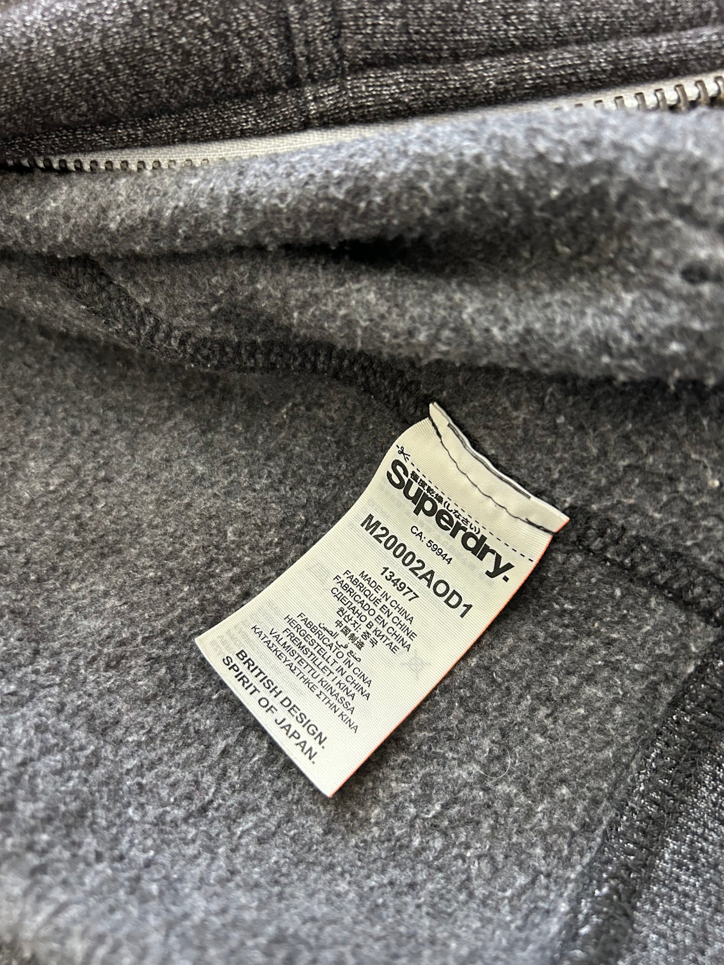 Super Dry Orange Label Zip Hoodie Grey Small