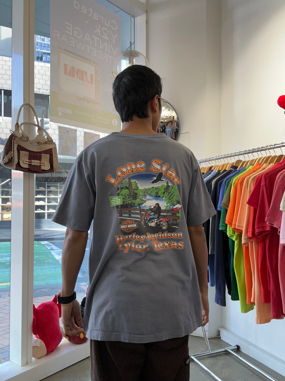 vintage Harley-Davidson t-shirt featuring a "Lone Star / Tyler, Texas" motorcycle graphic from the Y2K or 2000s era 2005