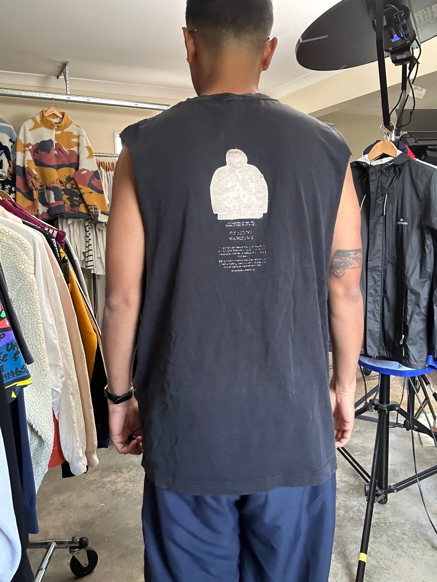 black Stone Island Archivio tank top XL Faded lots of holes