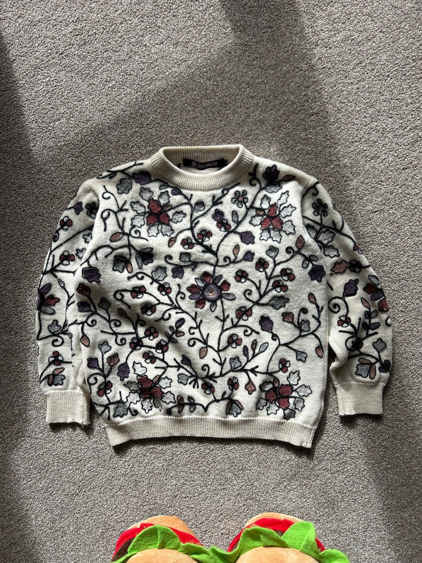 French Connection Floral Wool Sweater Cream Small