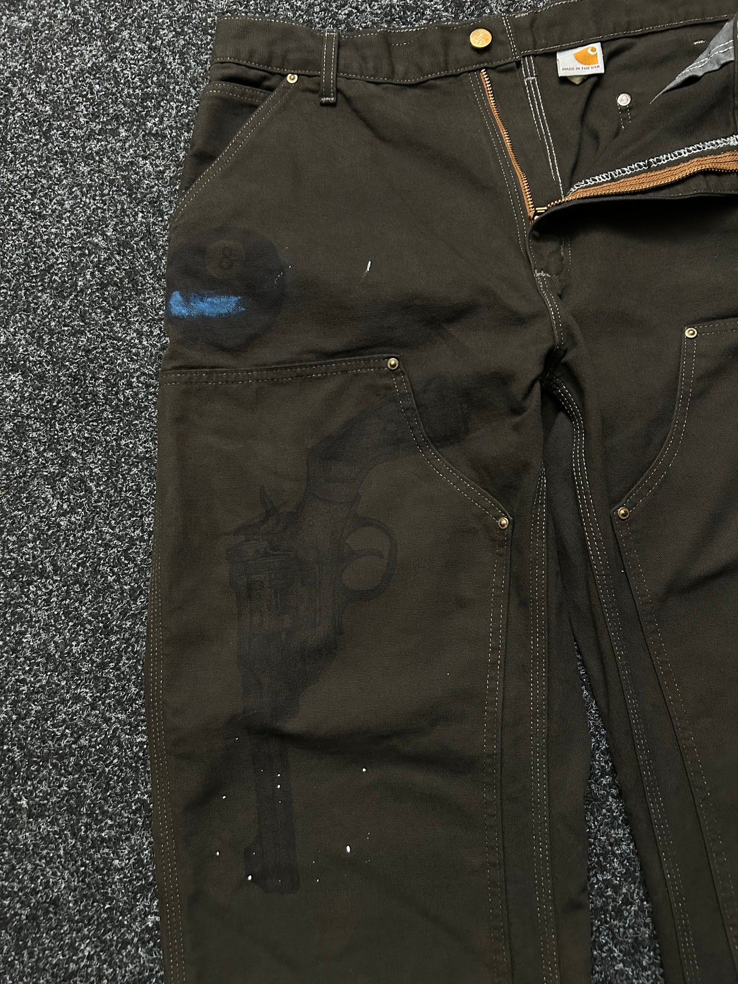 Carhartt Double Knee Dark Brown Custom Paint Pants size 38
