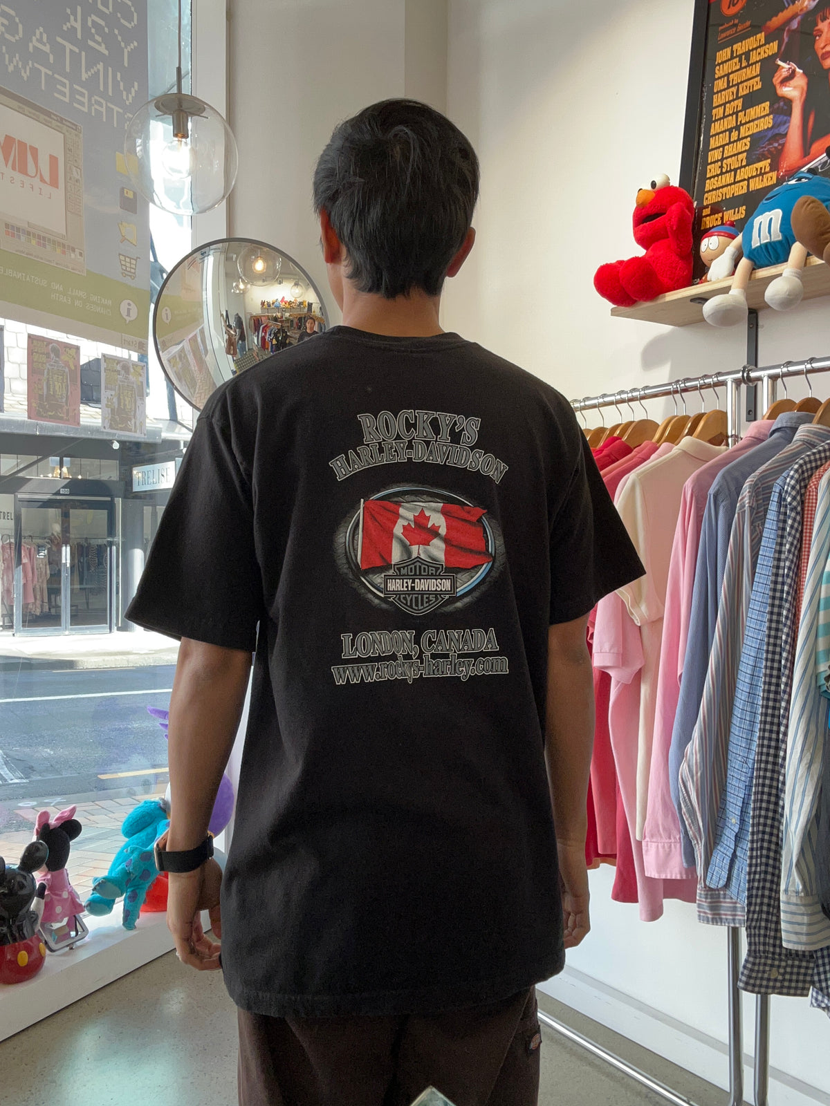 vintage black cotton t-shirt from Rocky's Harley-Davidson in London &Canada Large