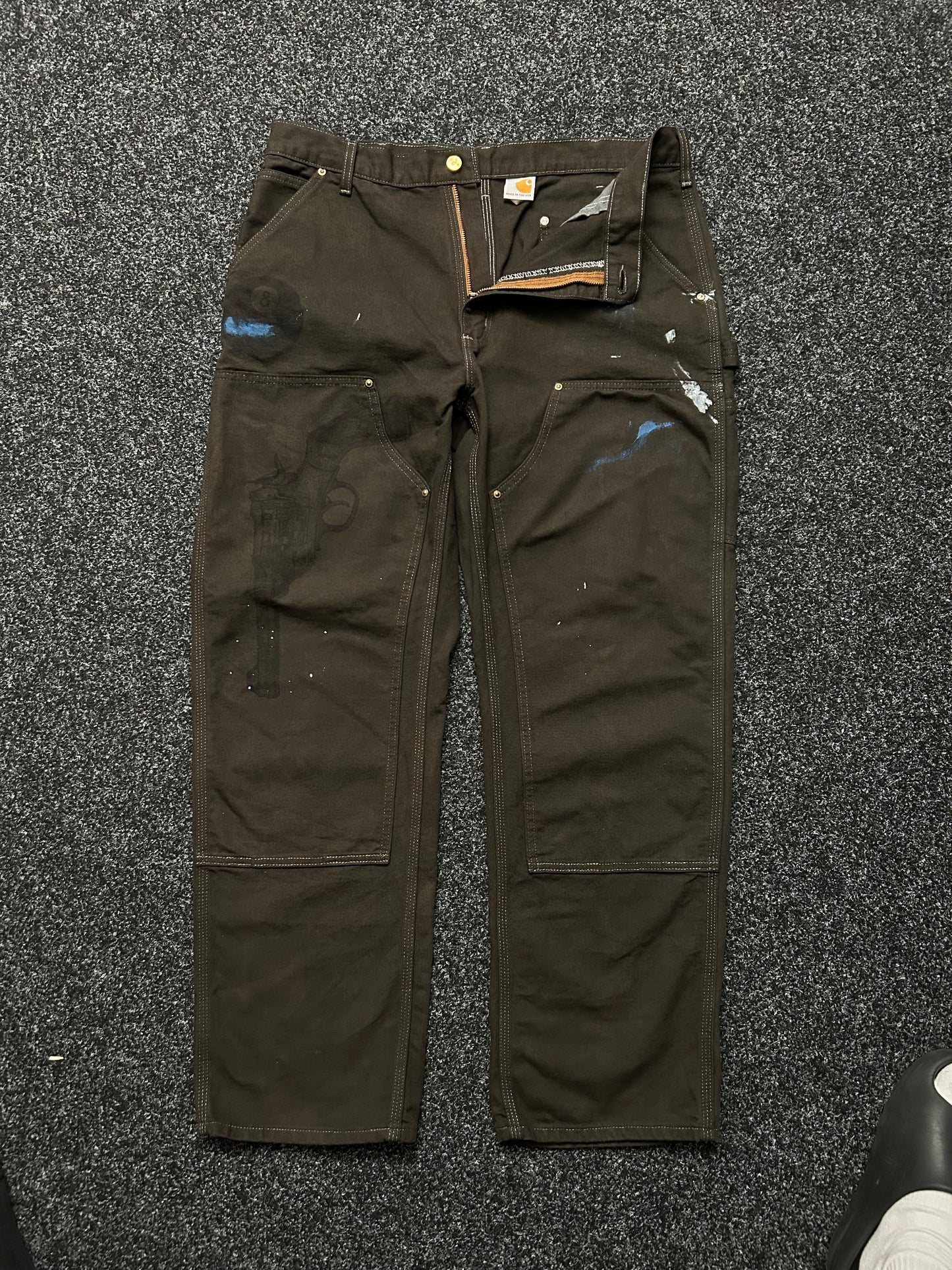 Carhartt Double Knee Dark Brown Custom Paint Pants size 38