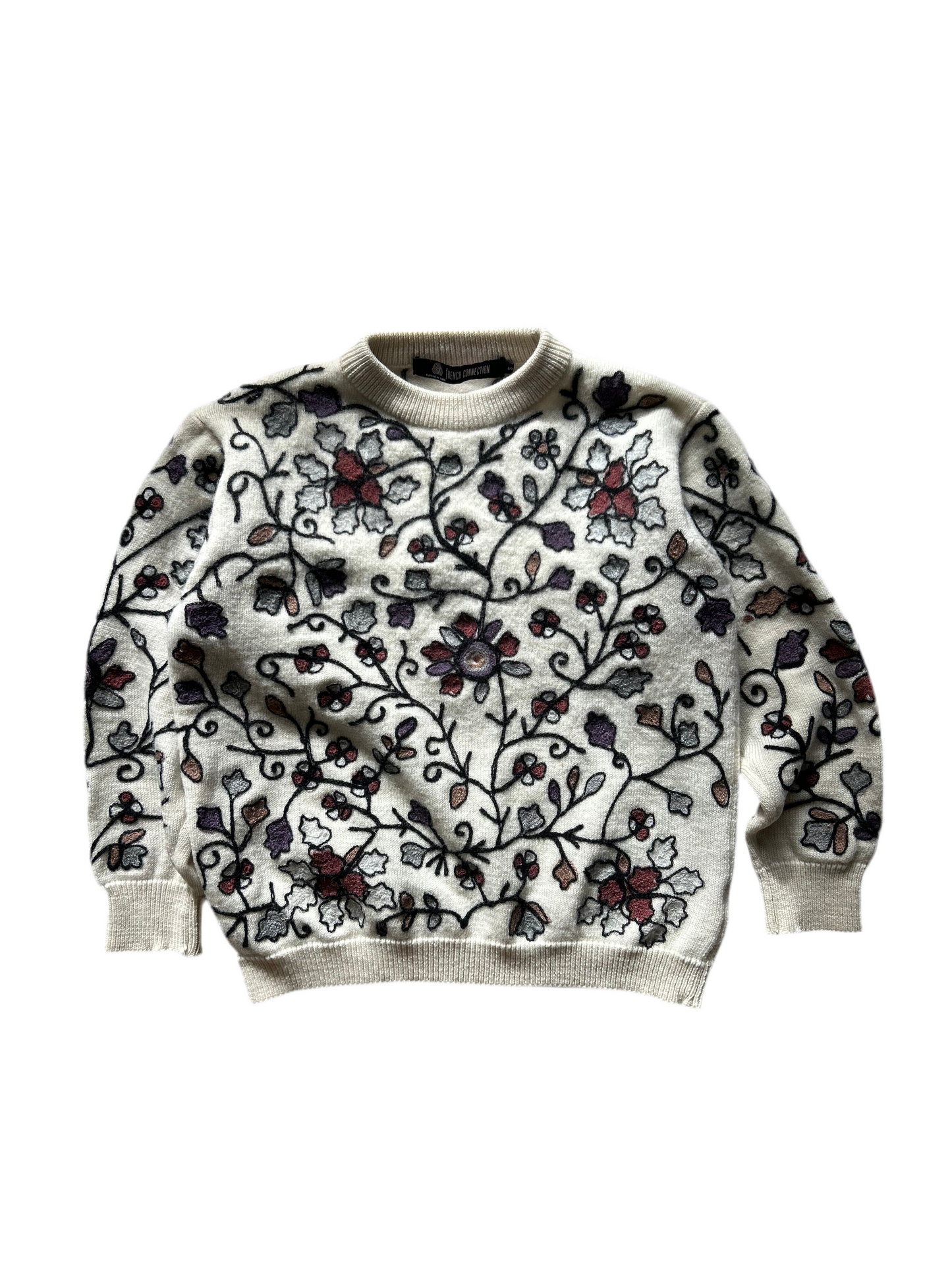 French Connection Floral Wool Sweater Cream Small