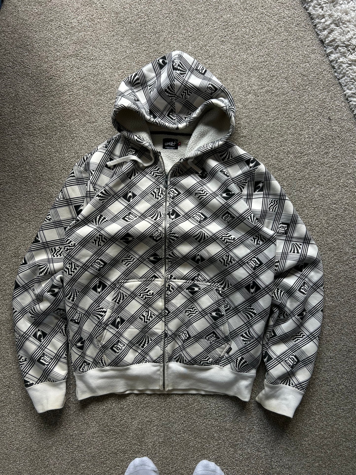 Oneill Full Zip off white Hoodie Fleece Large