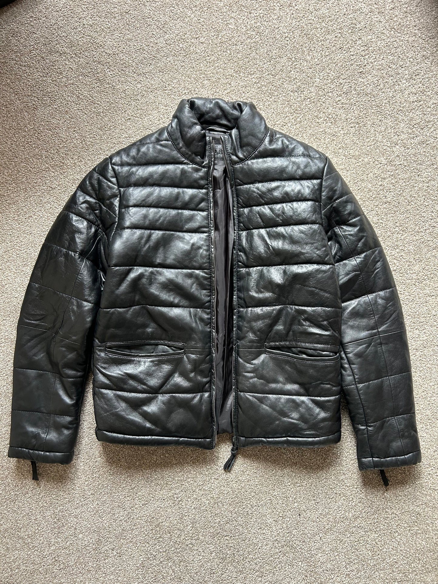 Esprit Leather Jacket Small Puffer Black