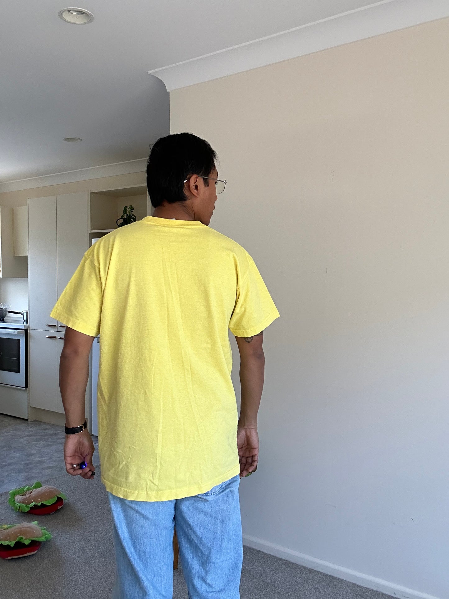 yellow cotton t-shirt with the "Lower" brand logo Vintage Made in USA
