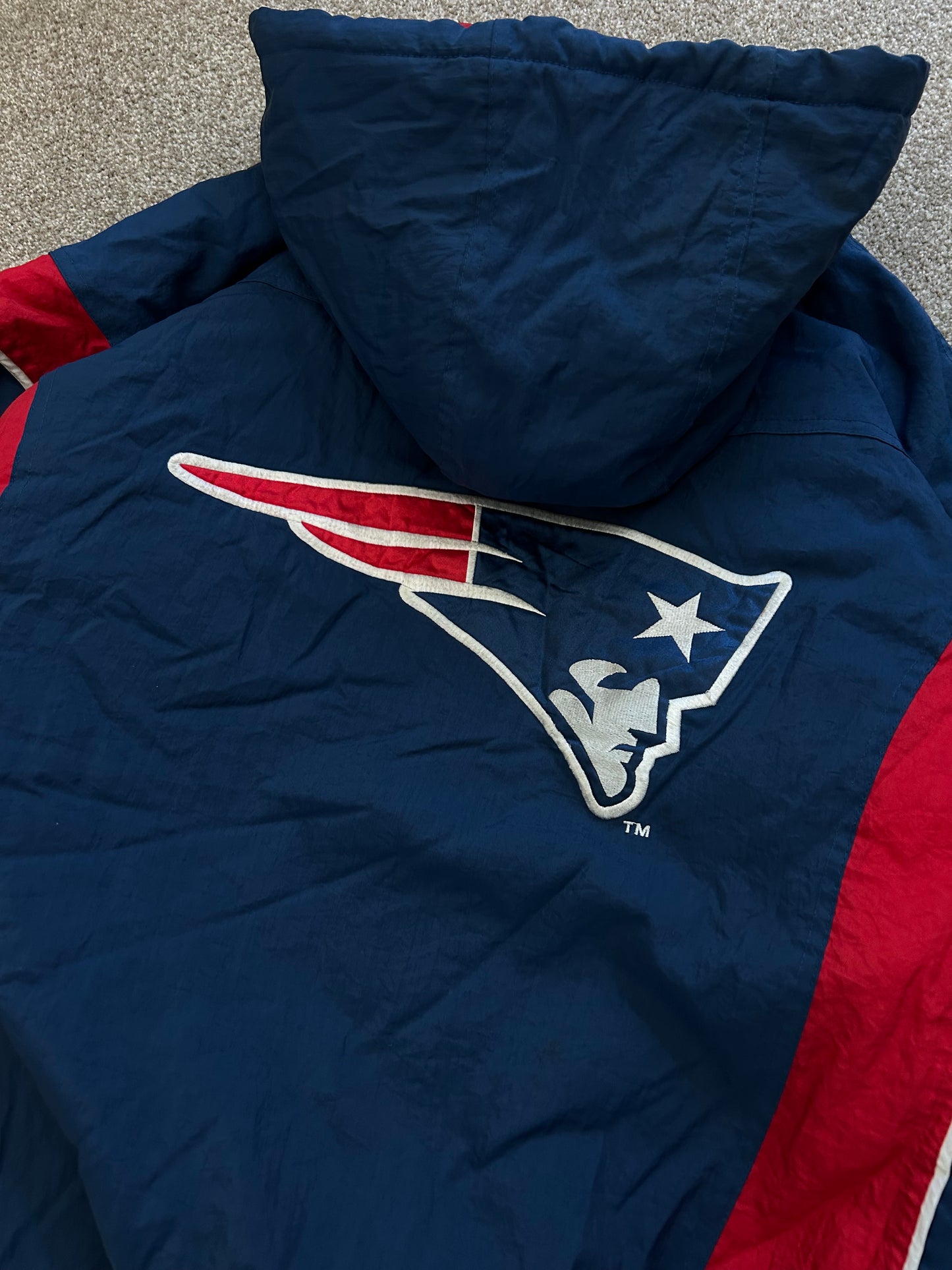 Vintage New England Patriots Pro Line Starter Jacket Size XL Blue Red