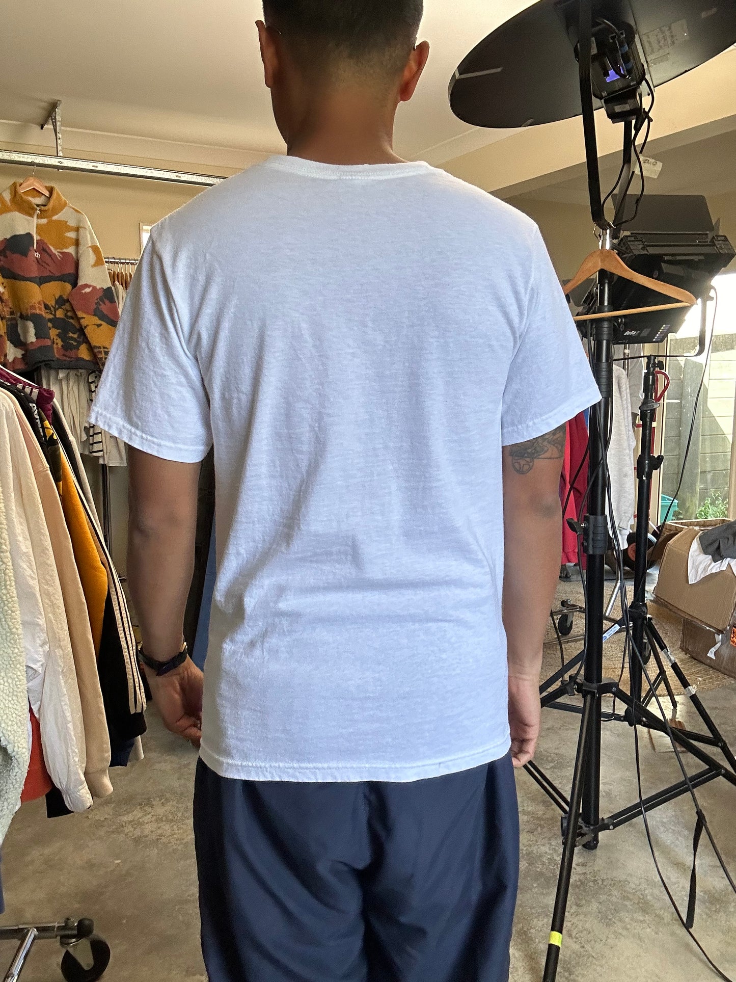 white cotton t-shirt featuring a "Wellington" graphic Small Anvill Blue Tag