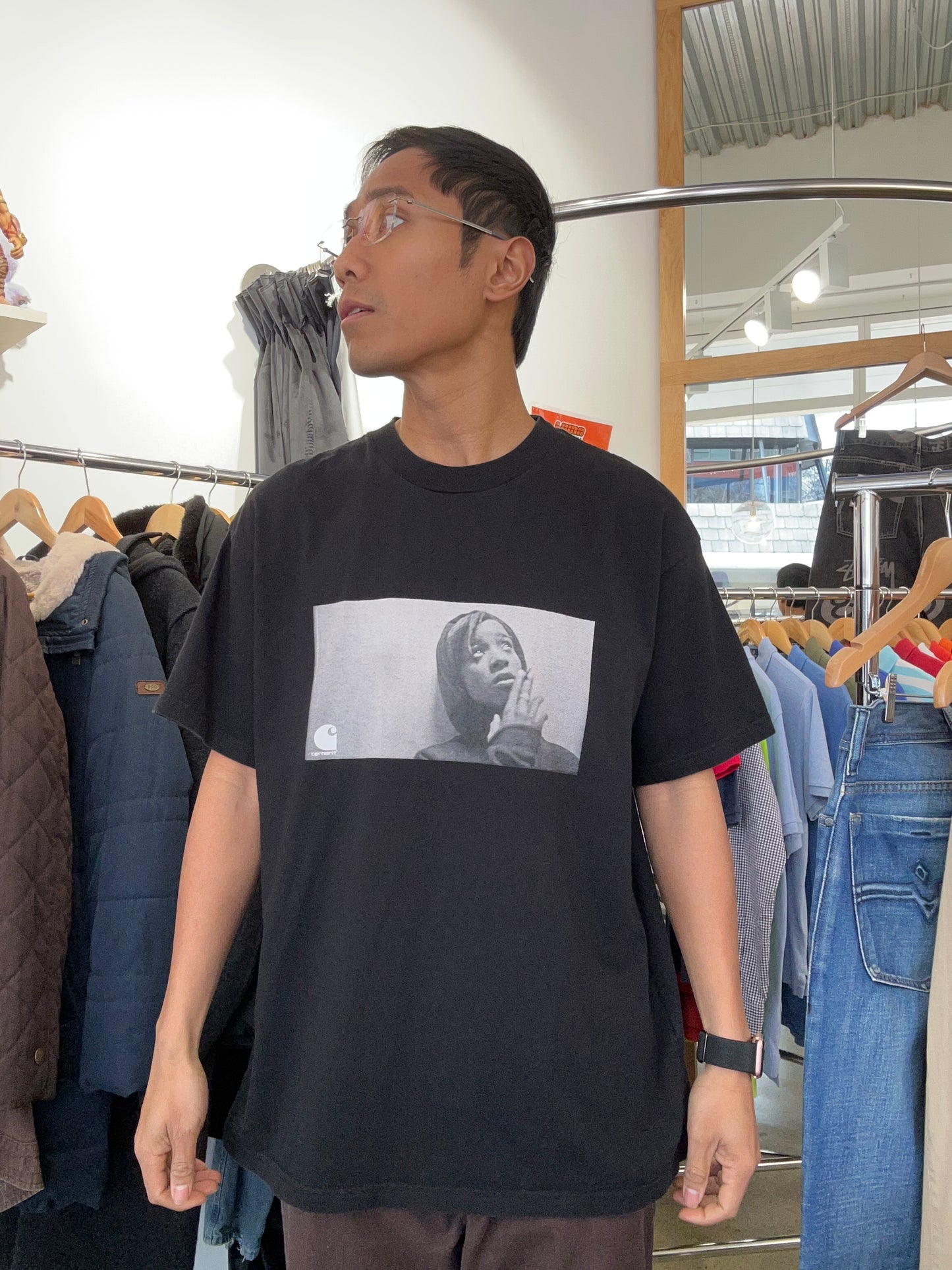 black Carhartt WIP Archive Girl short-sleeve t-shirt featuring a vintage photographic chest print. Large