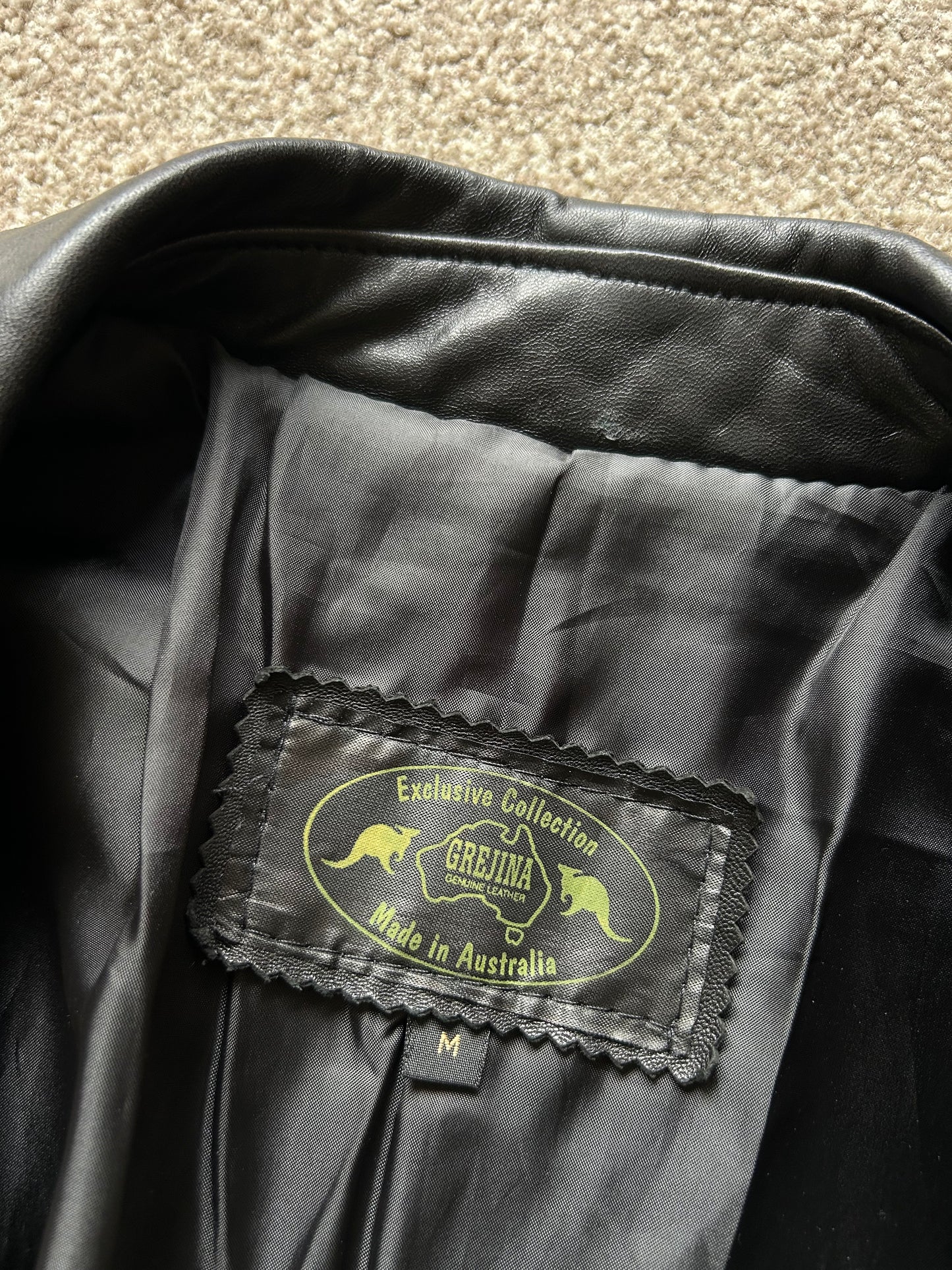 Grejina Made in Australia Genuine Leather Coat Jacket Black Medium