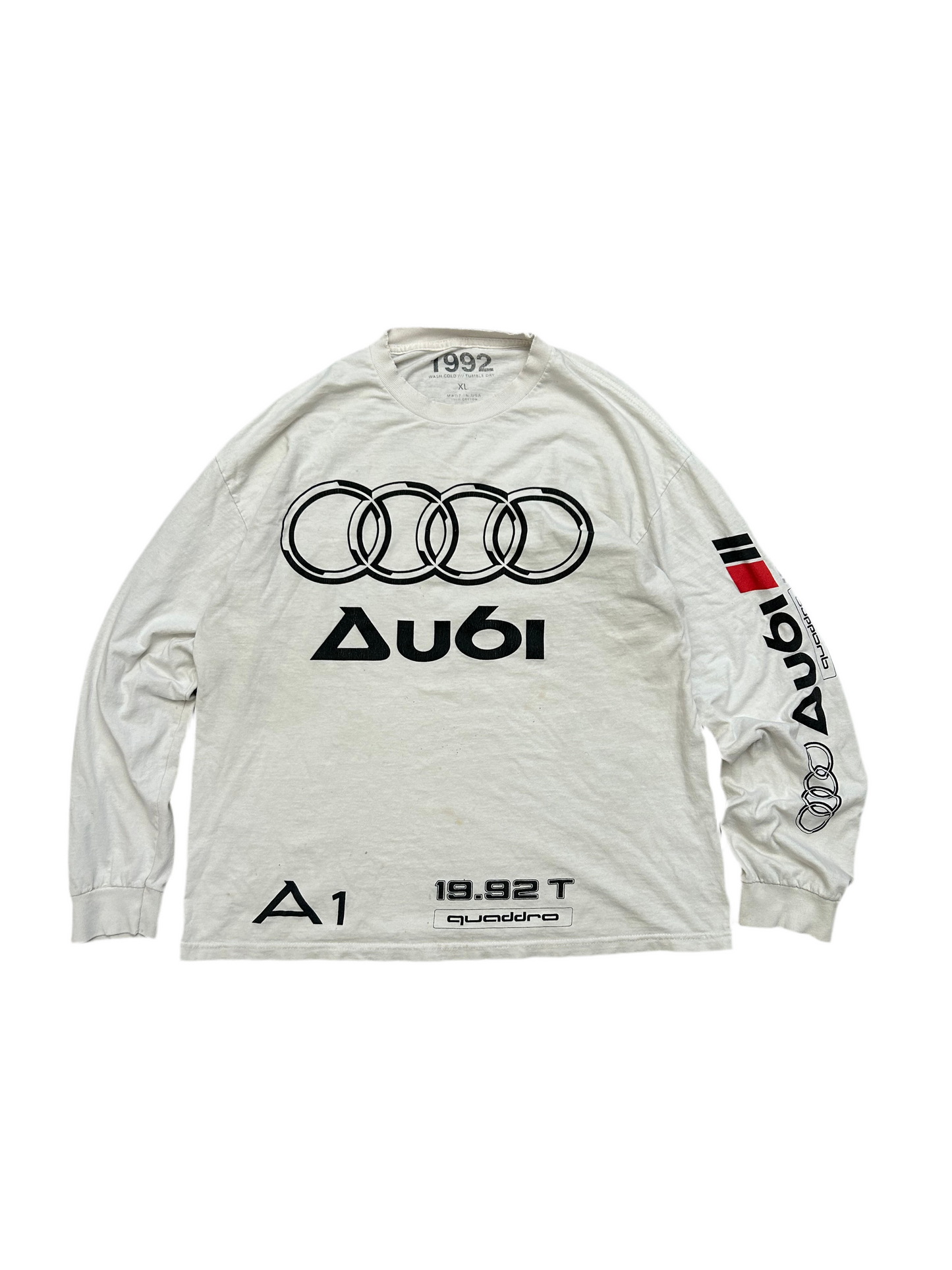 Vintage 1992 Audi Shirt Longsleeve XL White Faded Distressed Tee