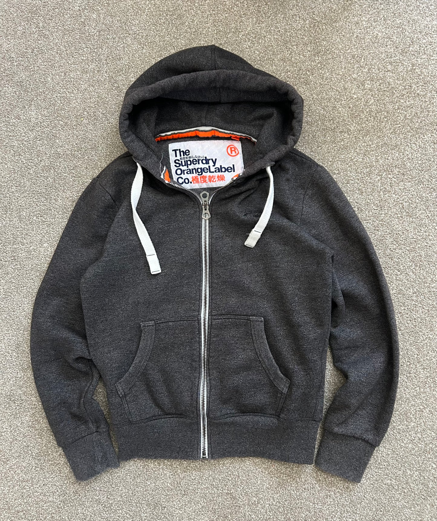 Super Dry Orange Label Zip Hoodie Grey Small