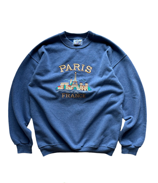 Vintage Paris France Blue Sweater Large
