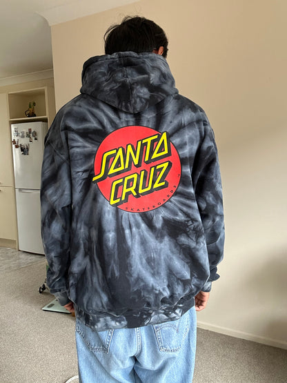 Santa Cruz Skateboards Adult Pullover Hoodie, featuring a Colortone black and gray tie-dye design Large
