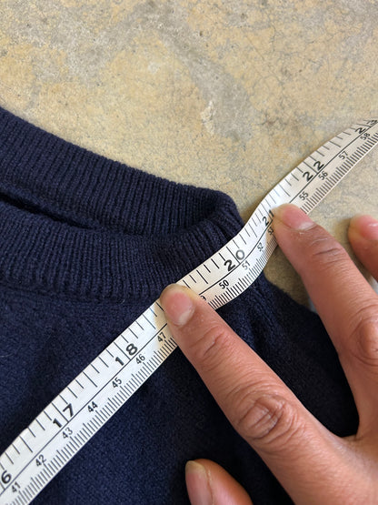 navy blue knitted v-neck vest is a vintage Wolsey brand garment made in New Zealand Medium