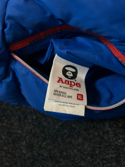 A Bathing Ape AAPE BAPE Down Hooded Vest Reversible Large Pertex Blue Camo